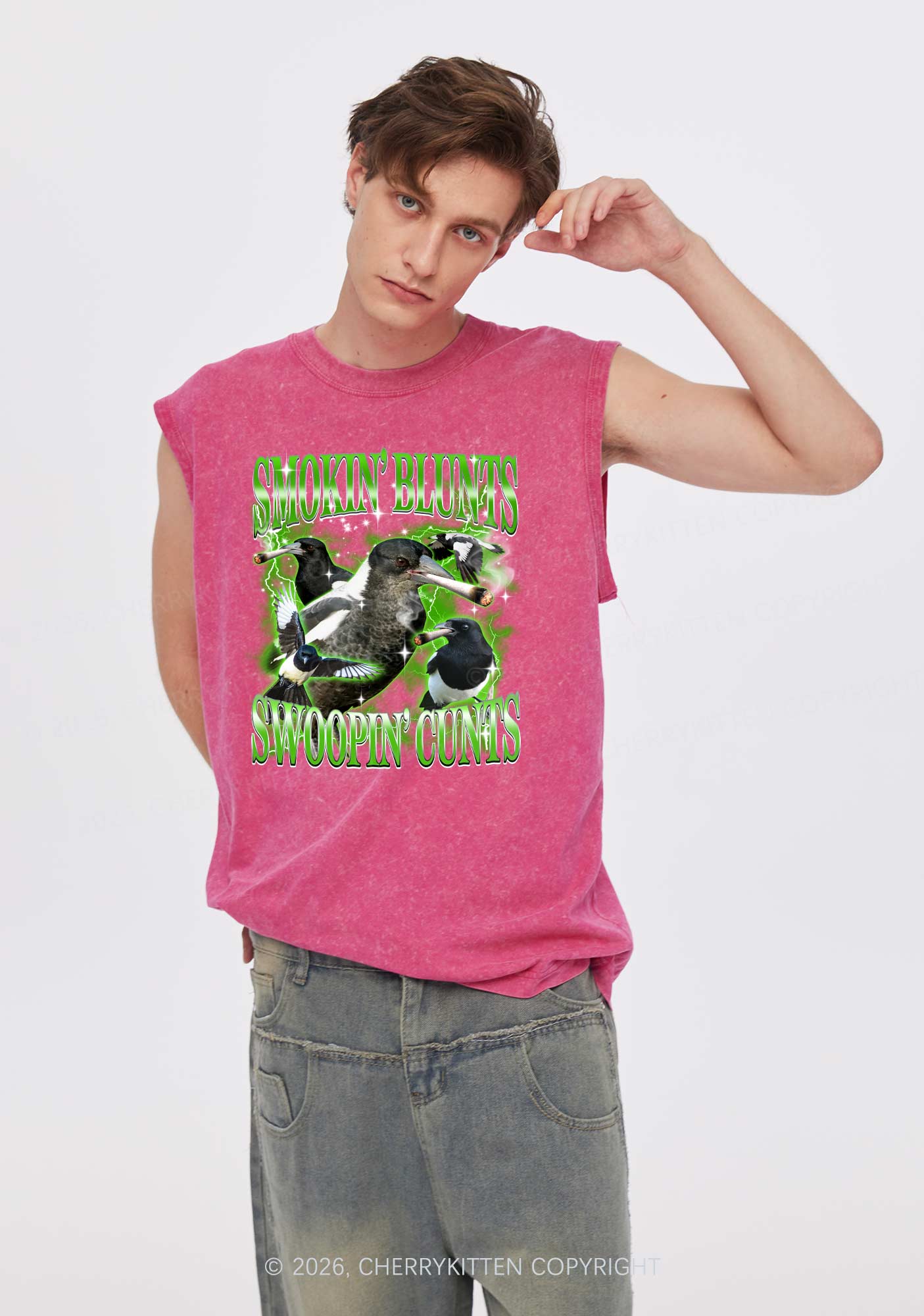 Smokin Blunts Swoopin Cxxts Y2K Washed Muscle Tank Cherrykitten - Image 2