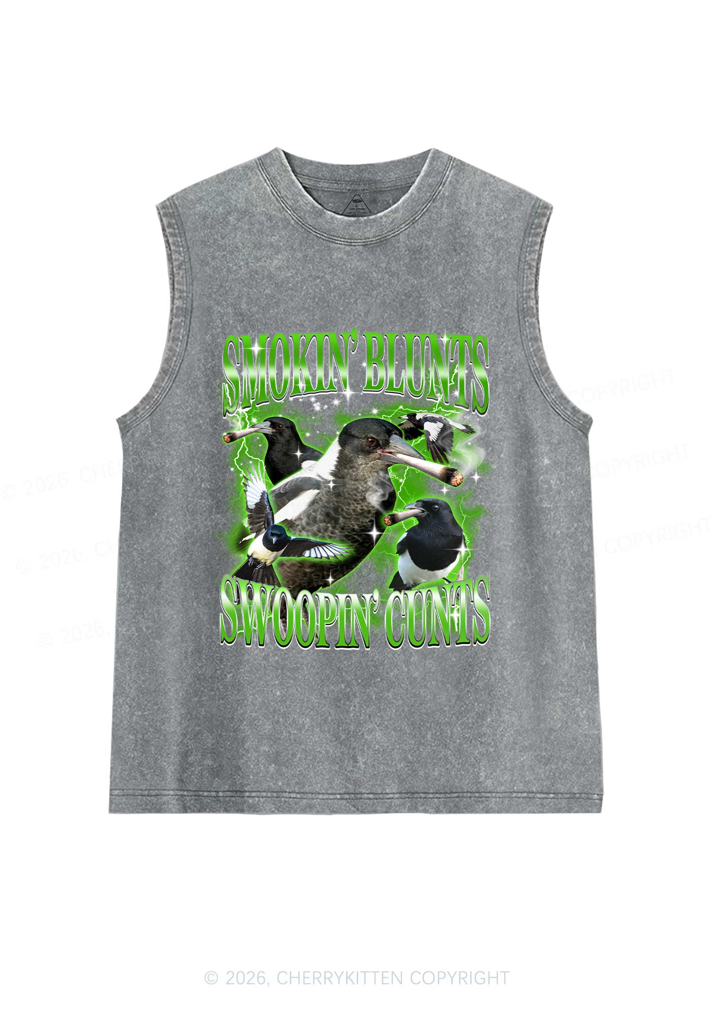 Smokin Blunts Swoopin Cxxts Y2K Washed Muscle Tank Cherrykitten - Image 6