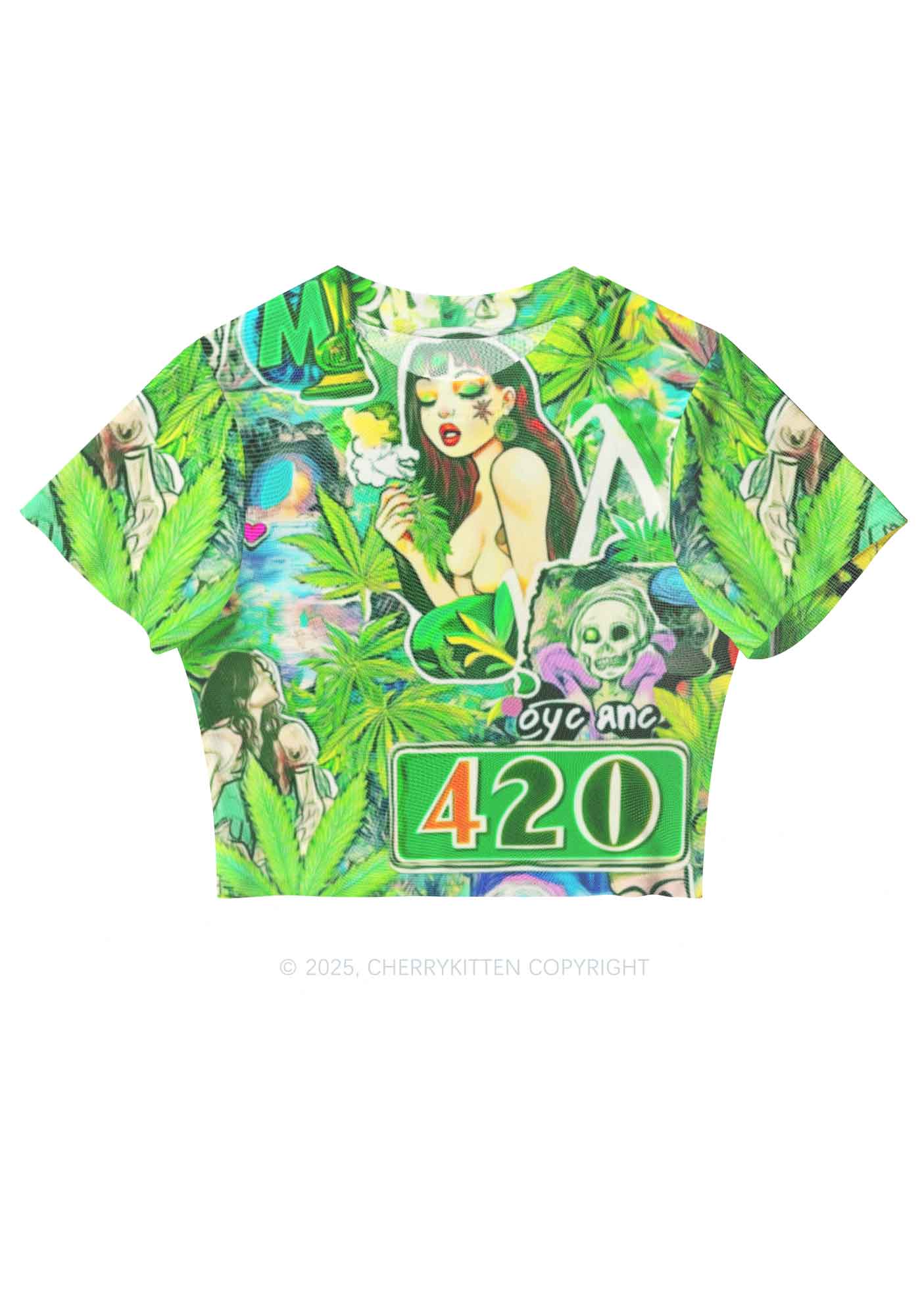 Smoking Girl Y2K Mesh Crop Top Cherrykitten - Image 2