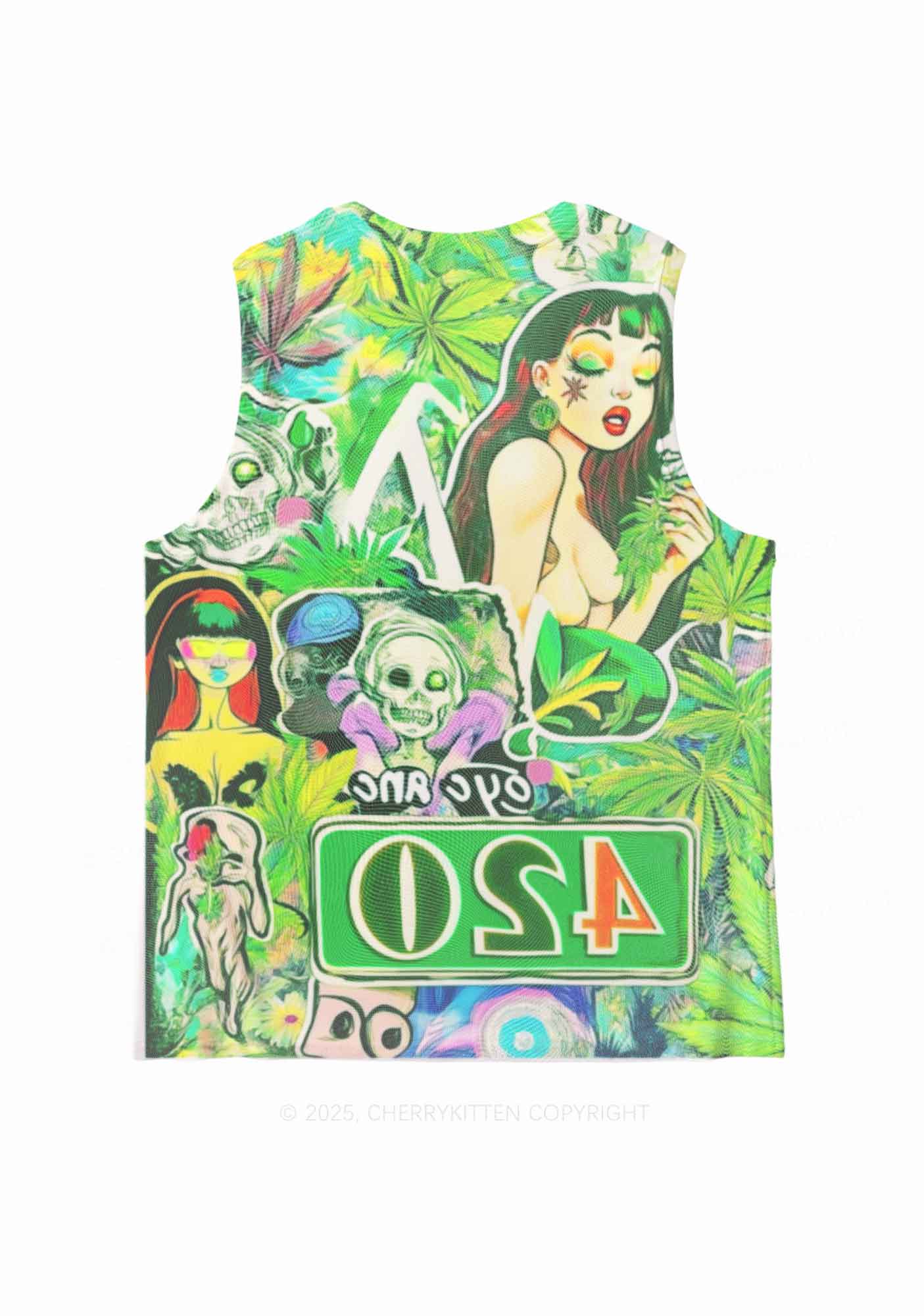 Smoking Girl Y2K Mesh Muscle Tank Cherrykitten - Image 2