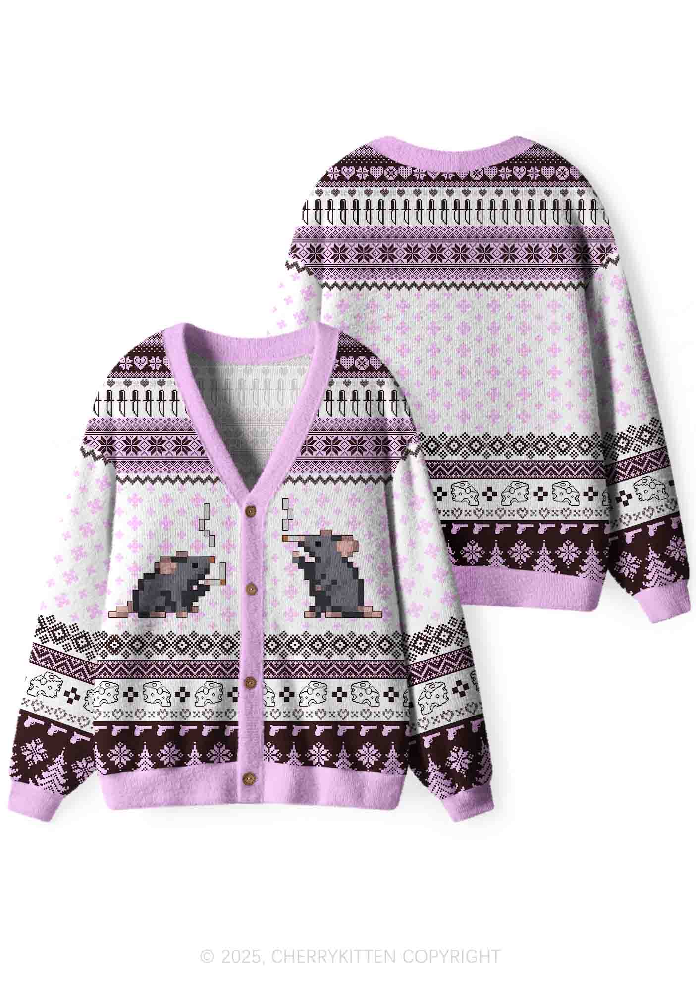 Smoking Rats Y2K Christmas Cardigan Knit Sweatshirt Cherrykitten - Image 3