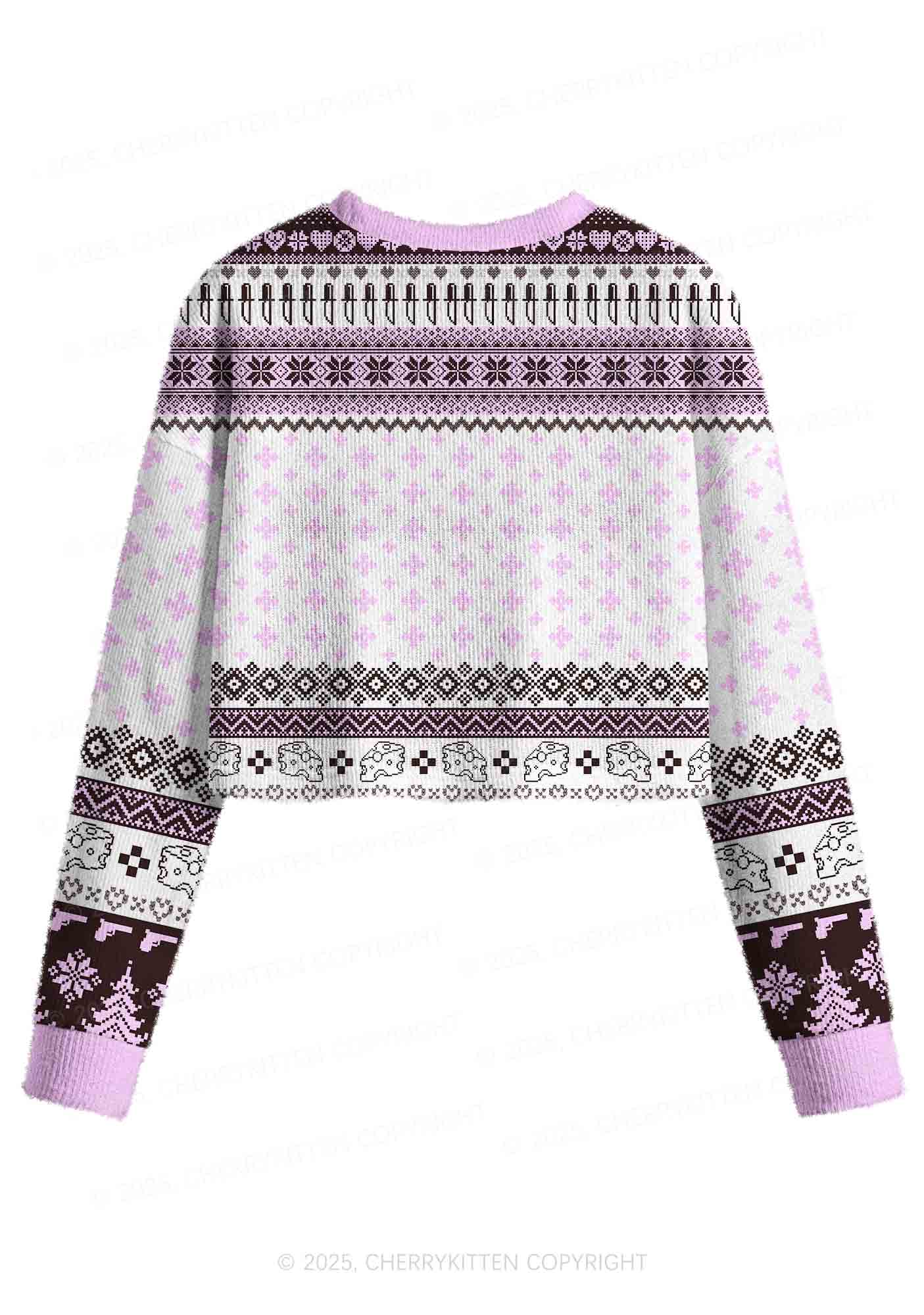 Smoking Rats Y2K Christmas Crop Knit Sweatshirt Cherrykitten - Image 2