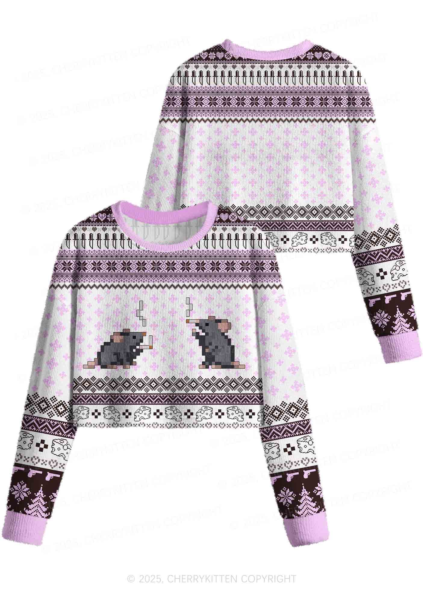 Smoking Rats Y2K Christmas Crop Knit Sweatshirt Cherrykitten - Image 3
