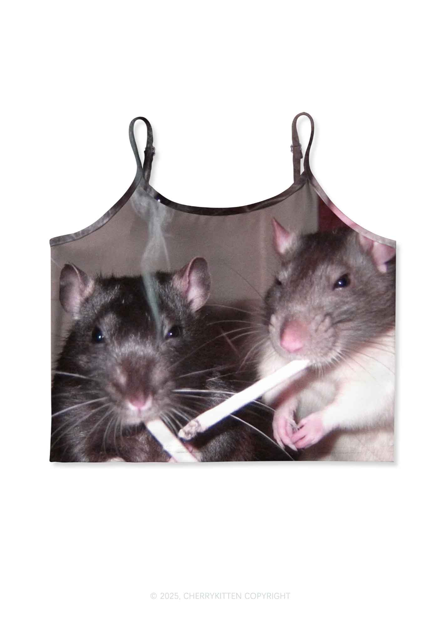 Smoking Rats Y2K Print Cami Crop Top Cherrykitten - Image 2