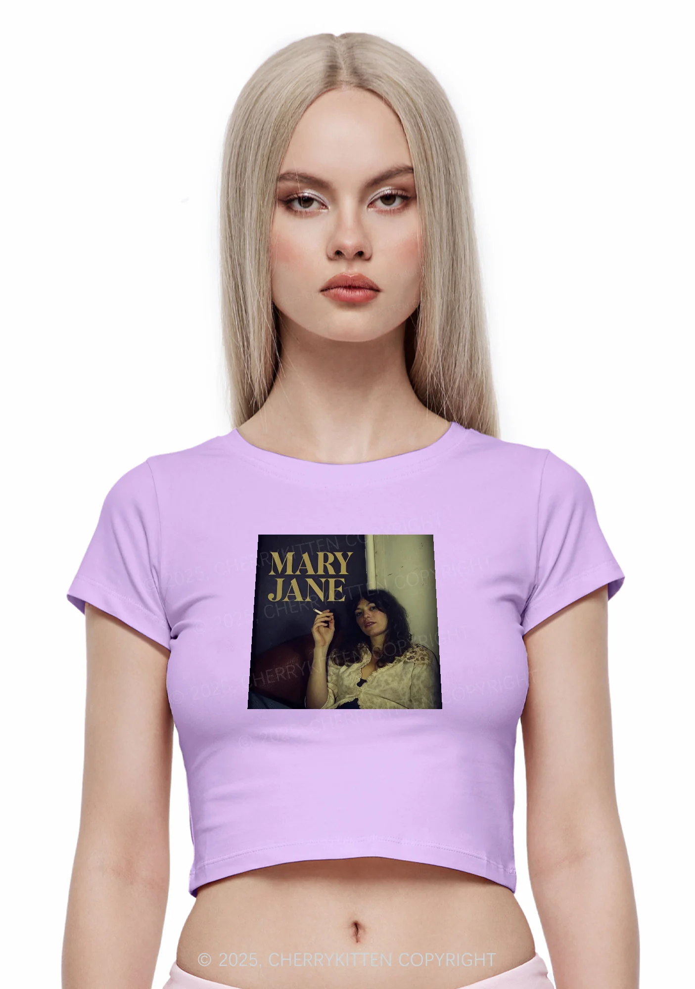 Smoking Woman Y2K Baby Tee Cherrykitten - Image 2