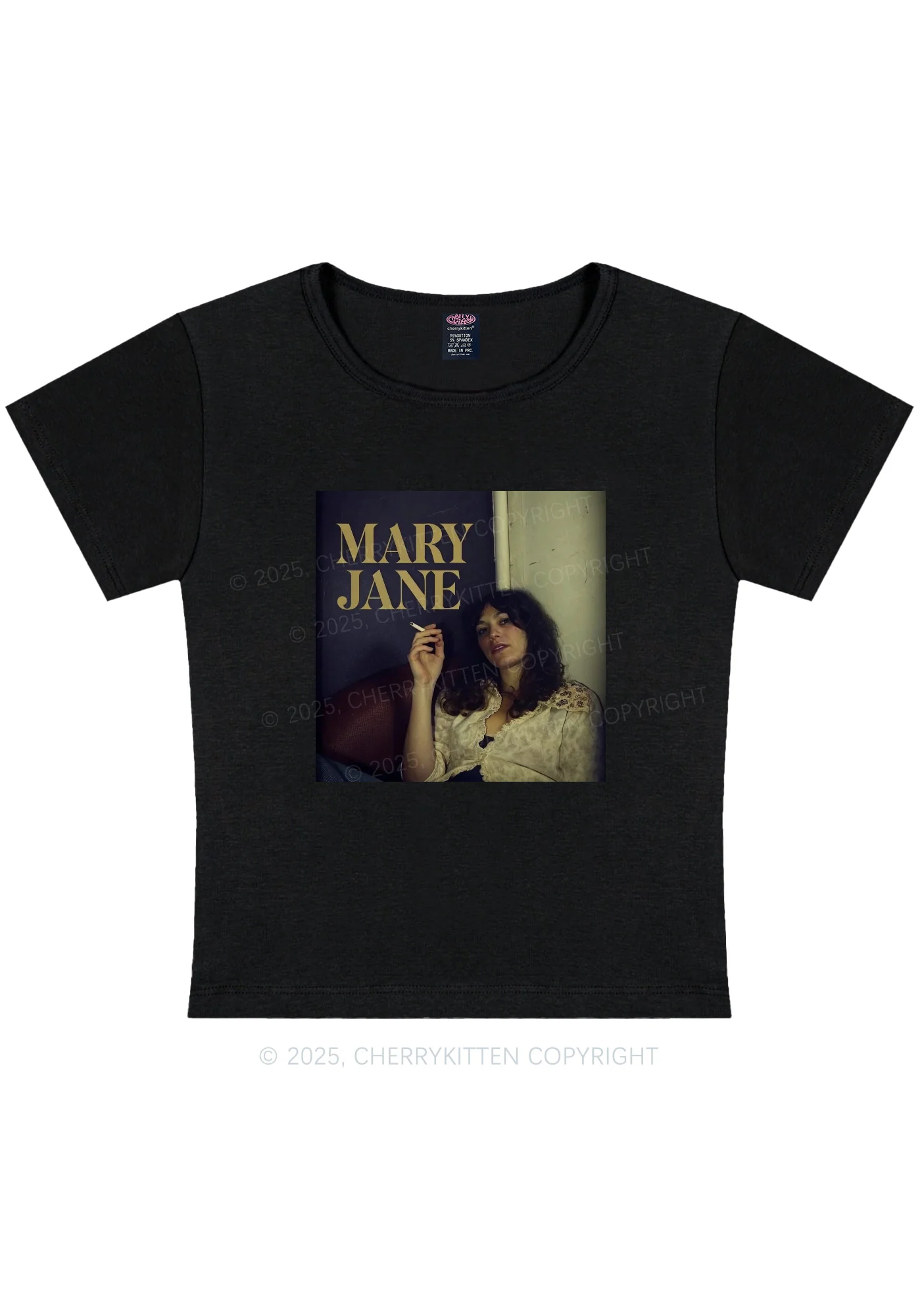 Smoking Woman Y2K Baby Tee Cherrykitten - Image 3