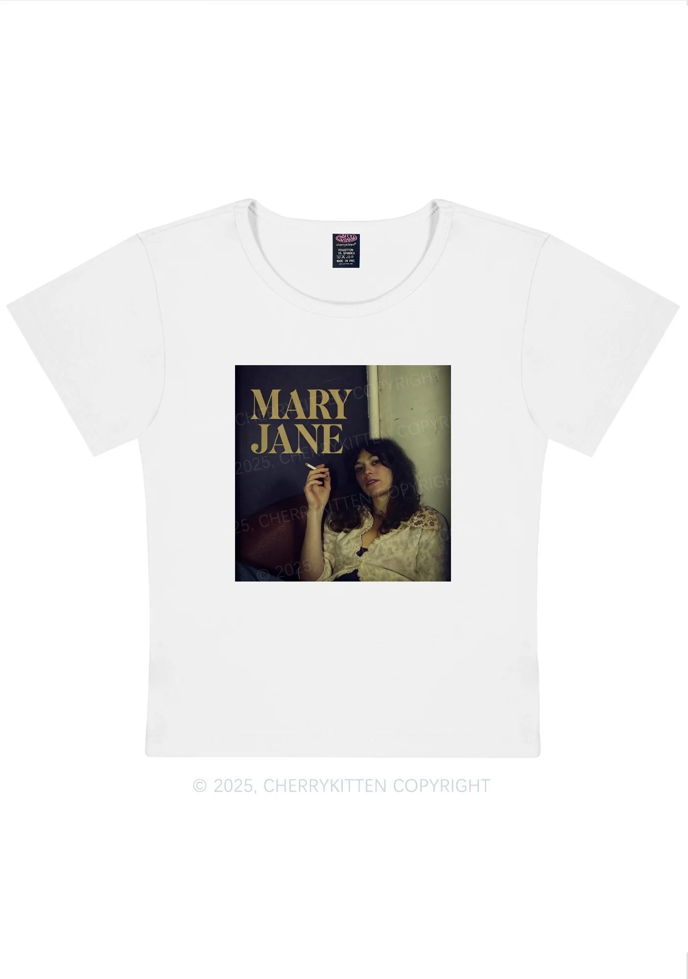 Smoking Woman Y2K Baby Tee Cherrykitten - Image 4