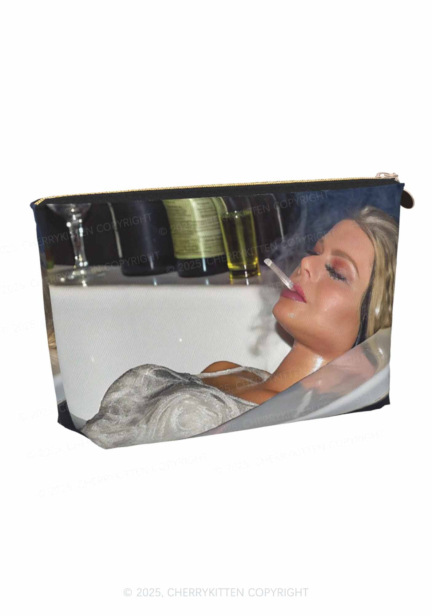 Smoking Woman Y2K Leather Makeup Bag Cherrykitten - Image 3