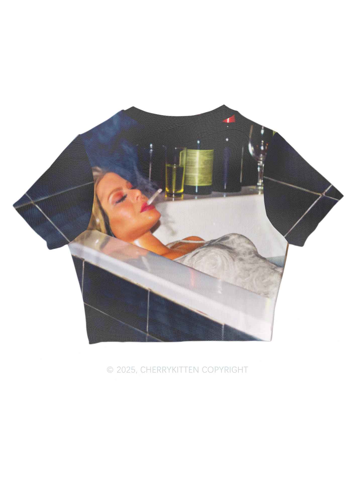 Smoking Woman Y2K Mesh Crop Top Cherrykitten - Image 2