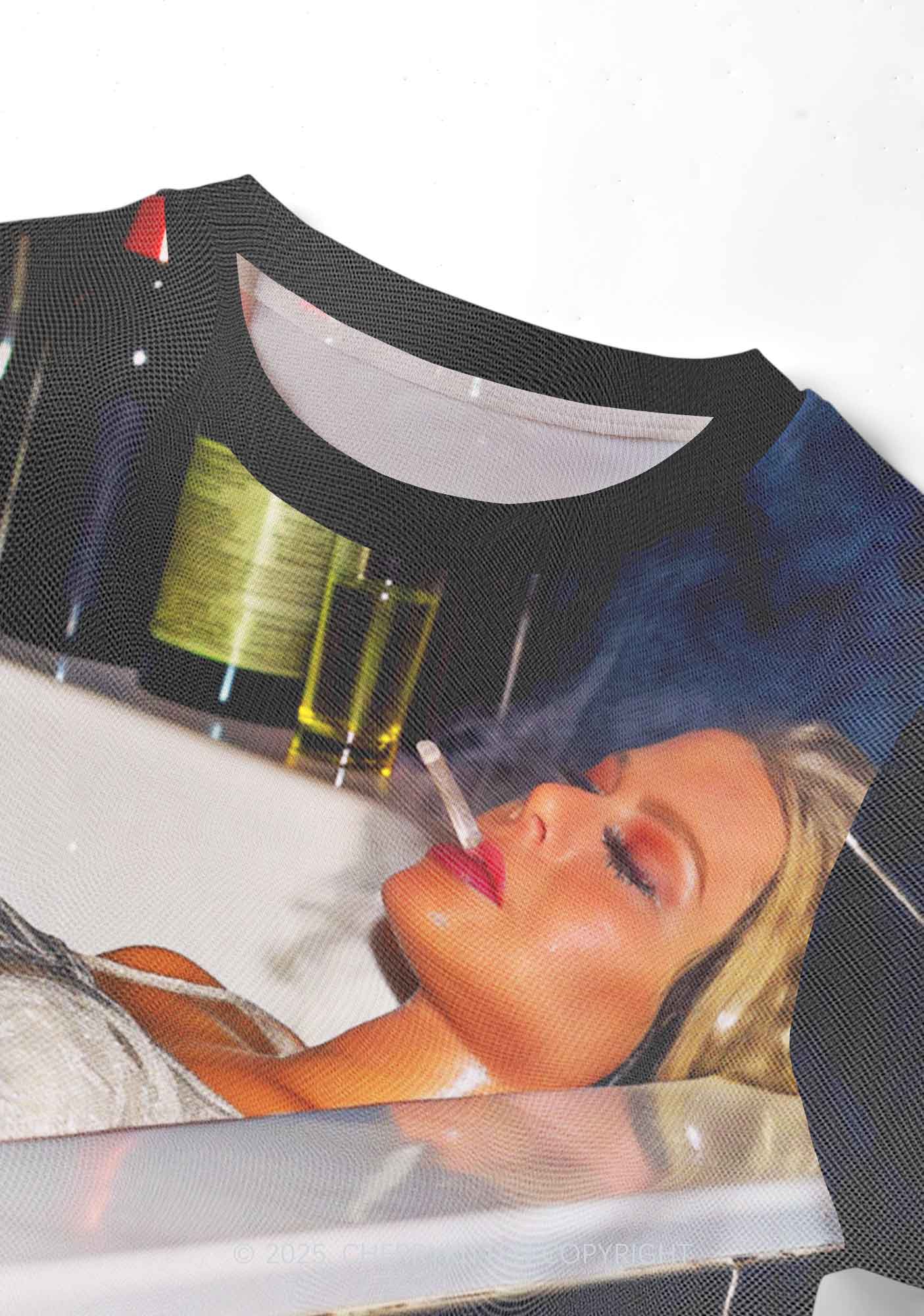 Smoking Woman Y2K Mesh Crop Top Cherrykitten - Image 4