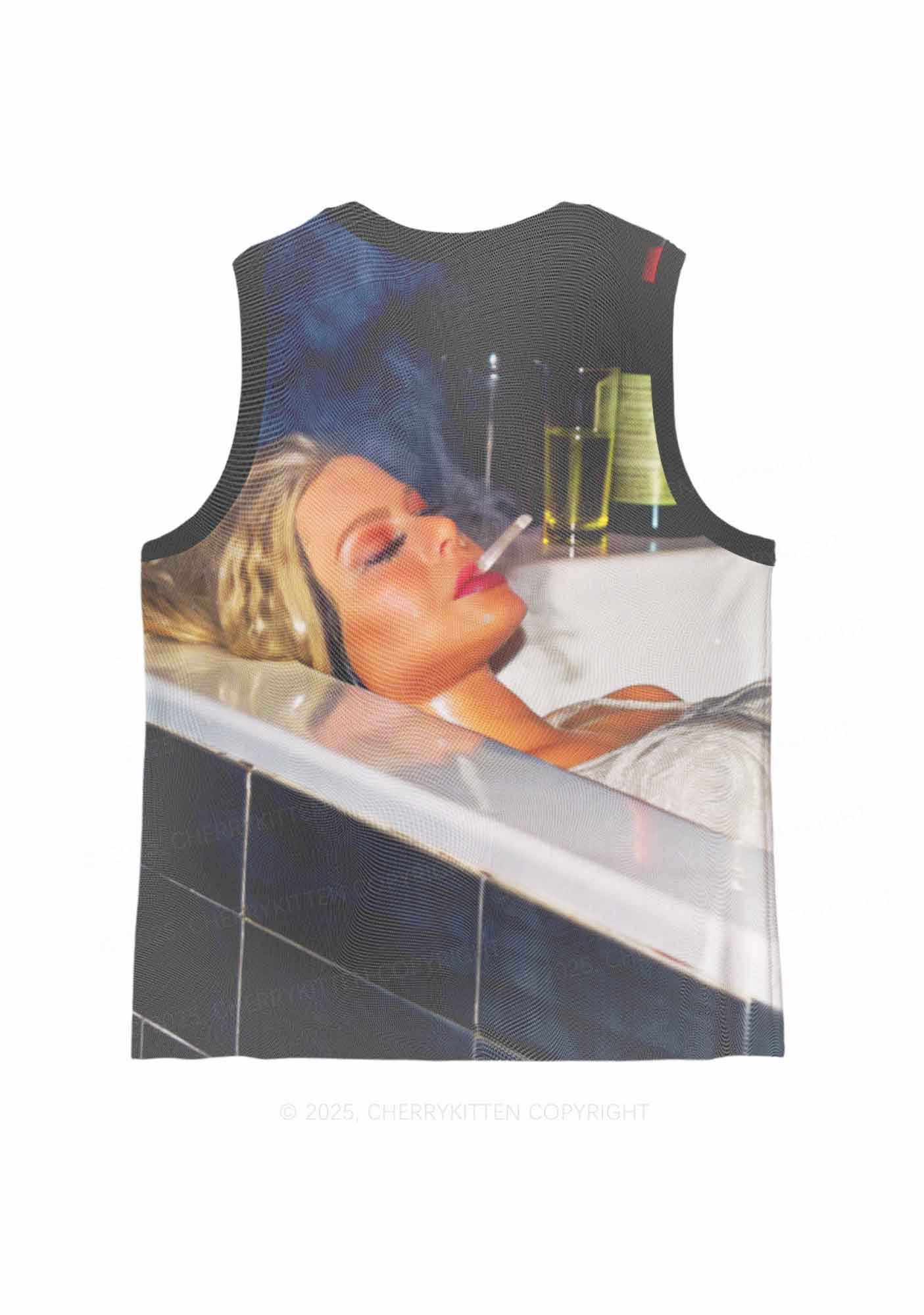 Smoking Woman Y2K Mesh Muscle Tank Cherrykitten - Image 2