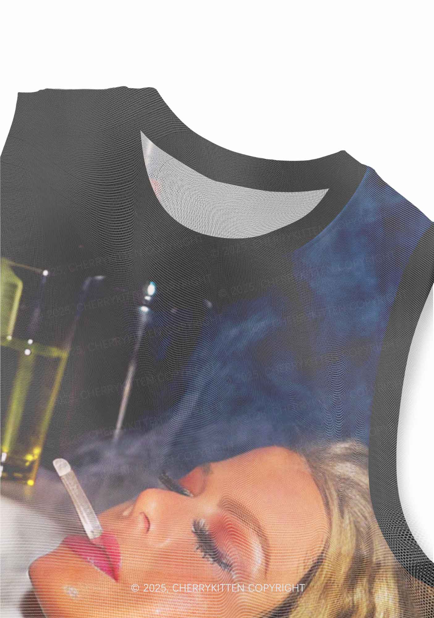 Smoking Woman Y2K Mesh Muscle Tank Cherrykitten - Image 3