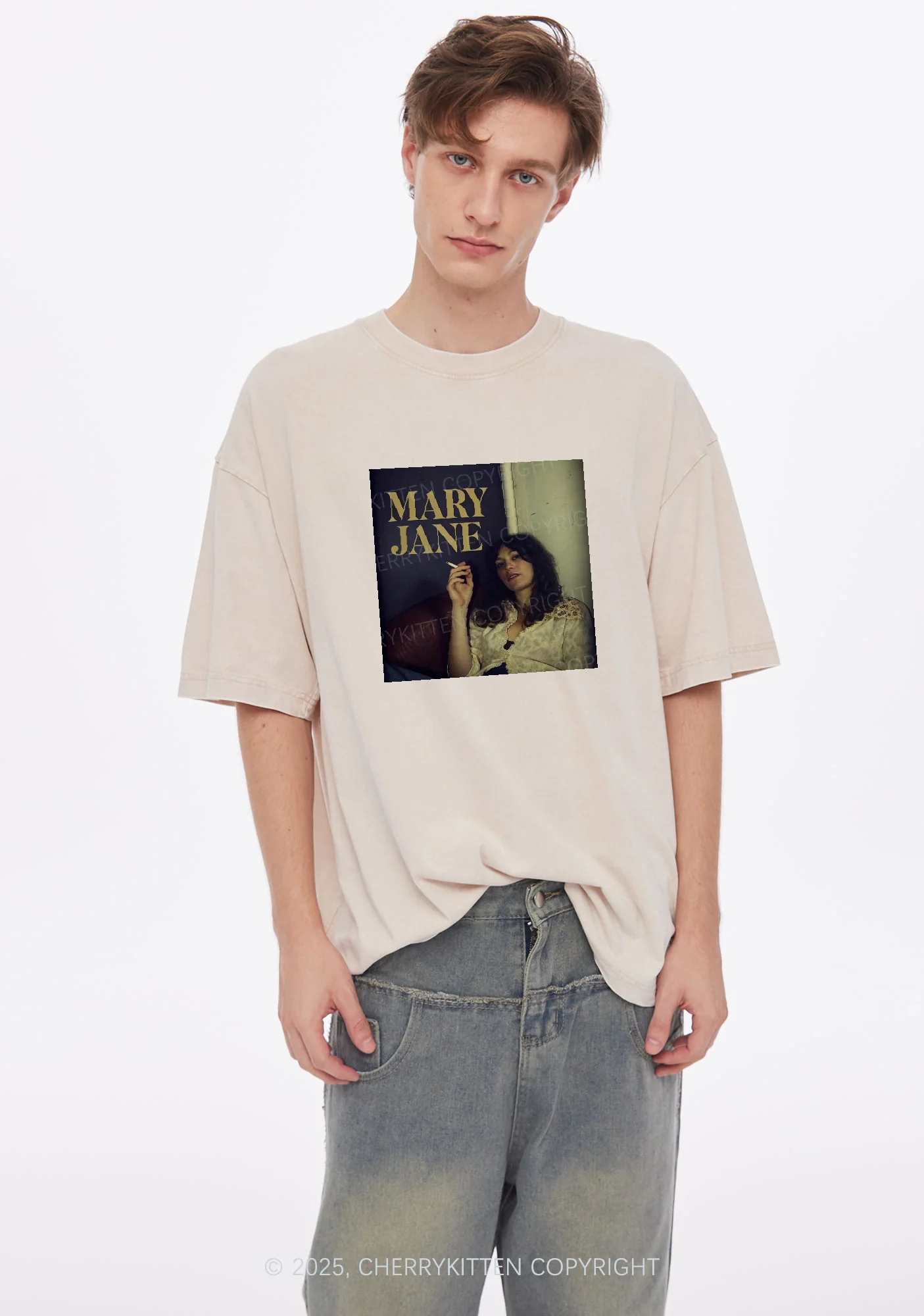 Smoking Woman Y2K Washed Tee Cherrykitten - Image 2