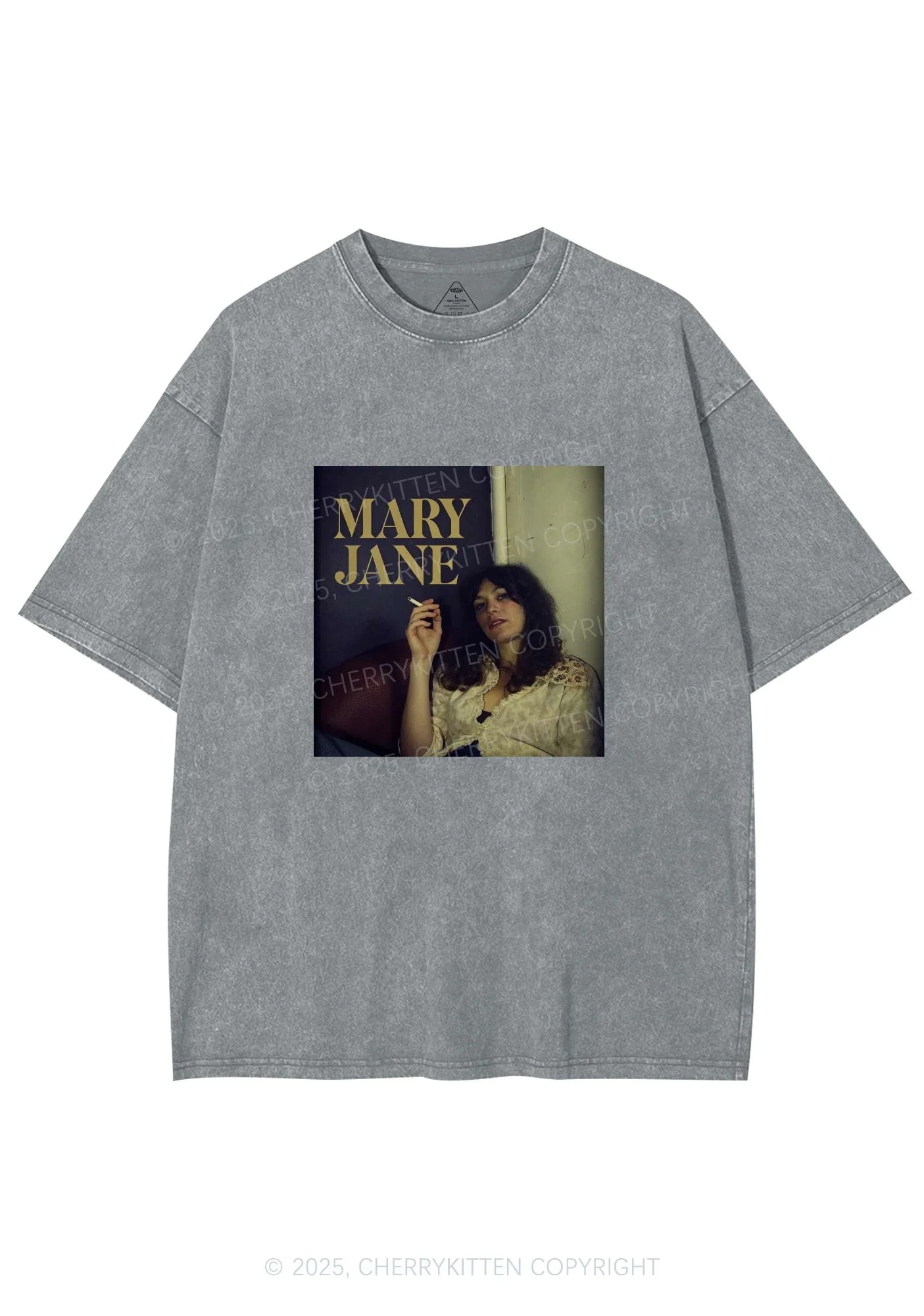 Smoking Woman Y2K Washed Tee Cherrykitten - Image 7