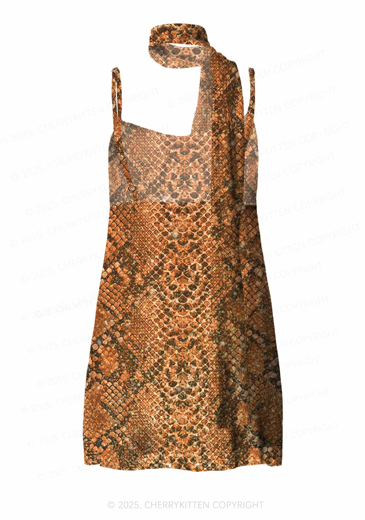 Snake Pattern Y2K Mesh Slip Dress With Scarf Set Cherrykitten - Image 3