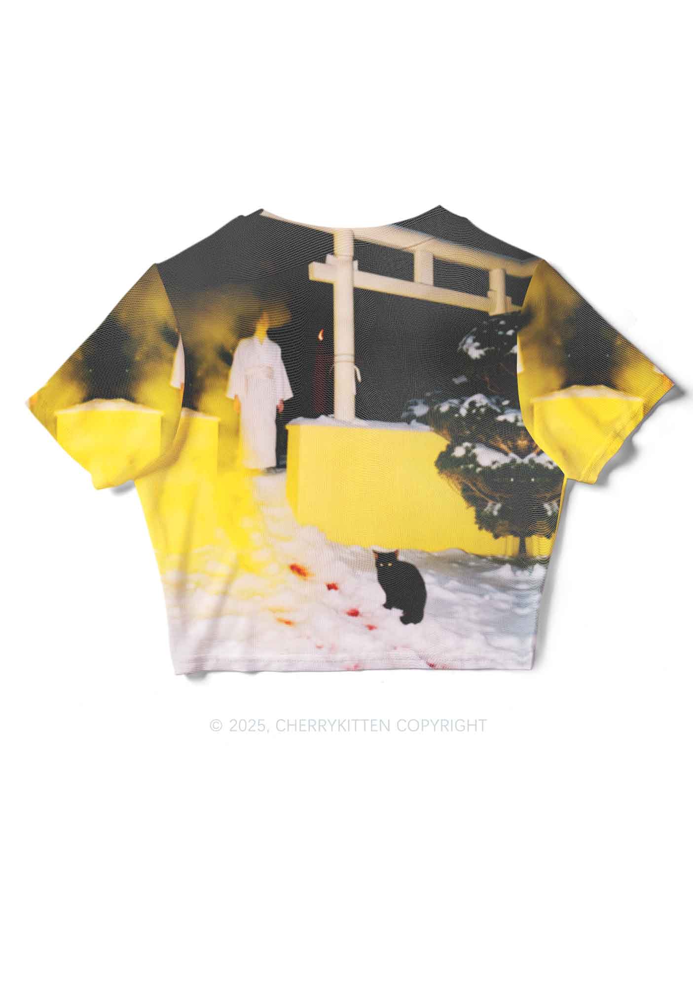 Snow Cat Y2K Mesh Crop Top Cherrykitten - Image 4