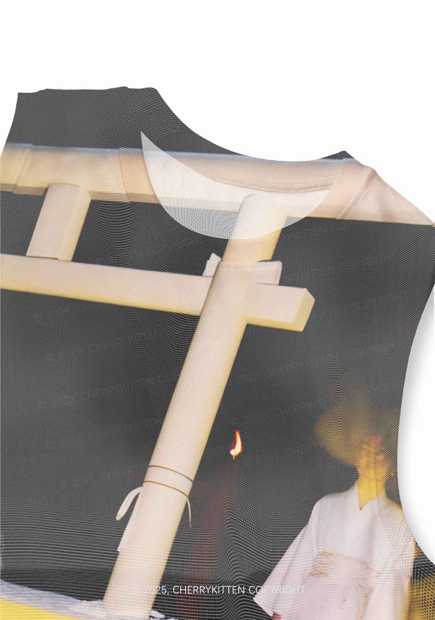 Snow Cat Y2K Mesh Muscle Tank Cherrykitten - Image 2