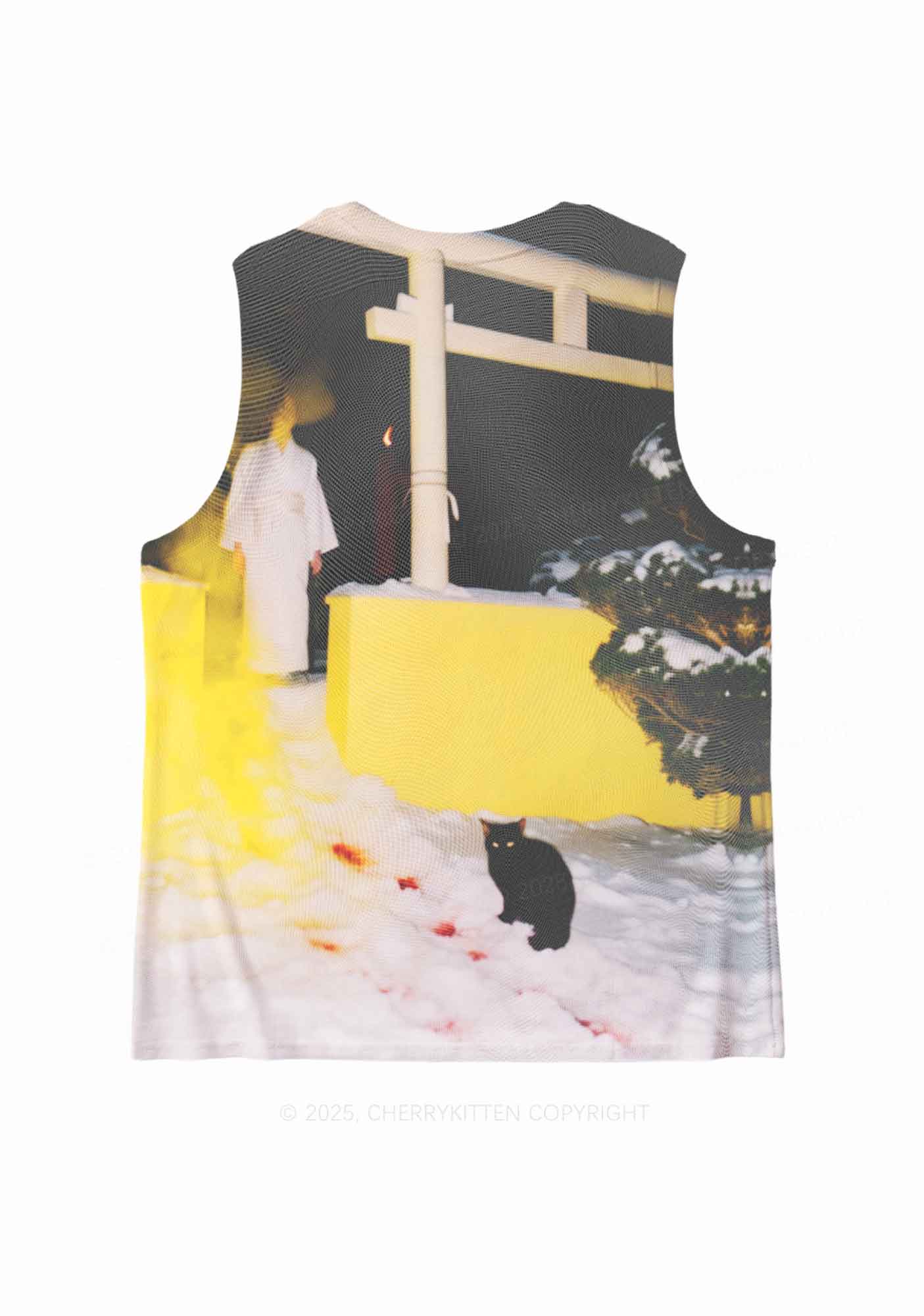 Snow Cat Y2K Mesh Muscle Tank Cherrykitten - Image 3