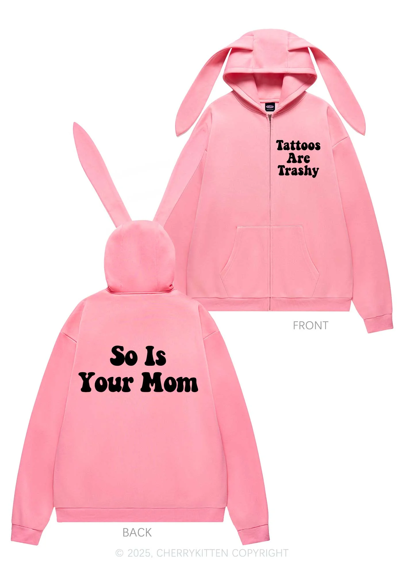 So Is Your Mom Y2K Bunny Ear Zip Hoodie Cherrykitten - Image 4