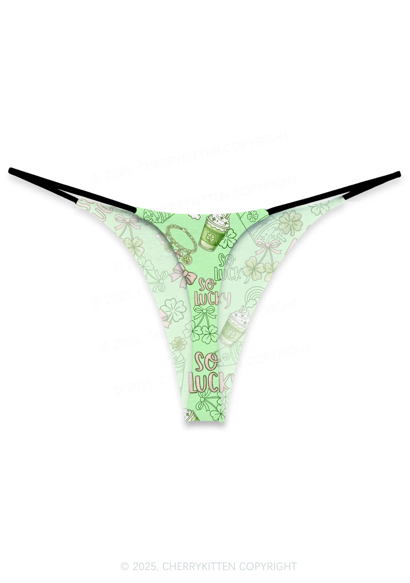 So Lucky Vibes St Patricks Y2K Print Bikini String Thong Cherrykitten - Image 3