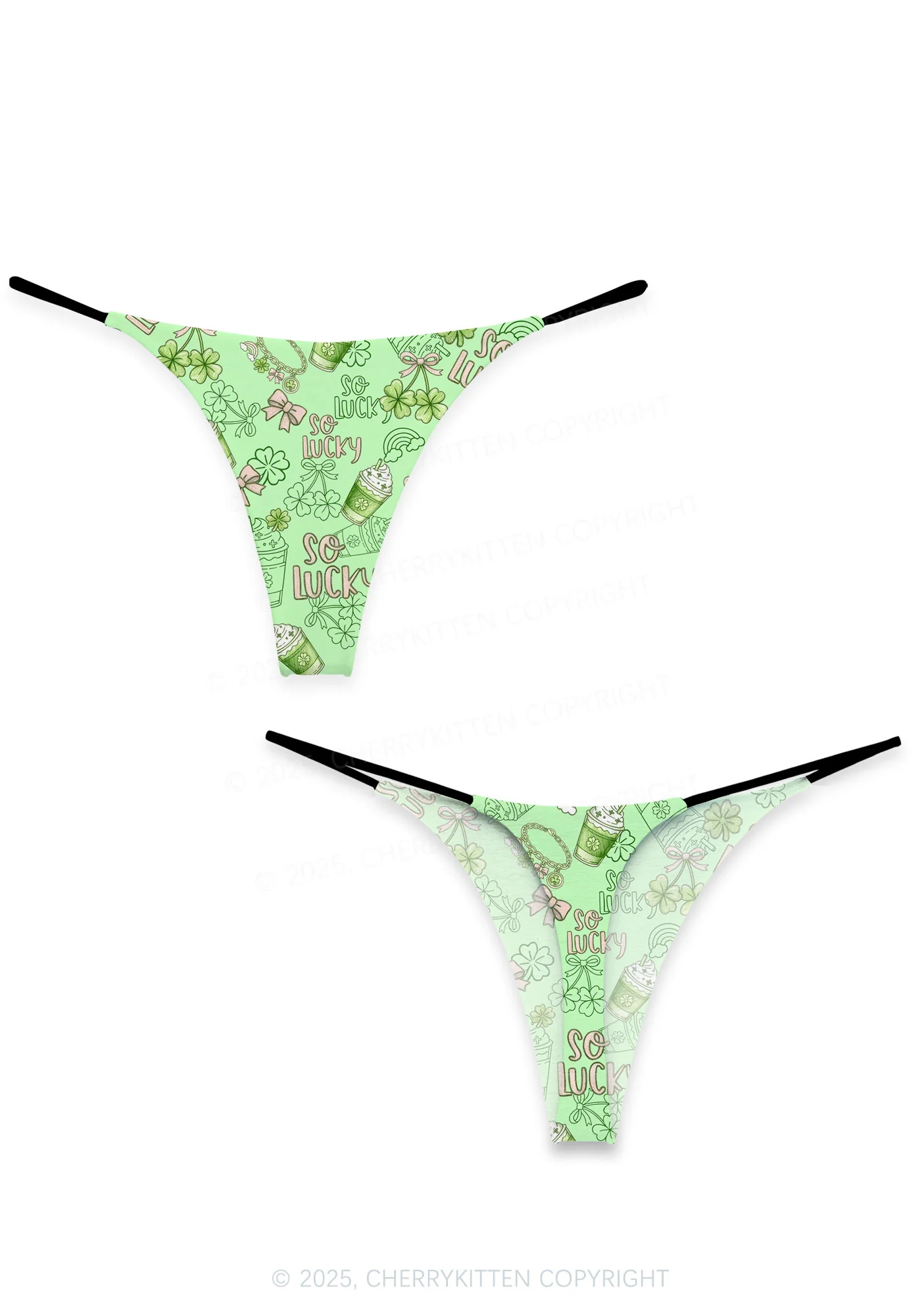 So Lucky Vibes St Patricks Y2K Print Bikini String Thong Cherrykitten - Image 4