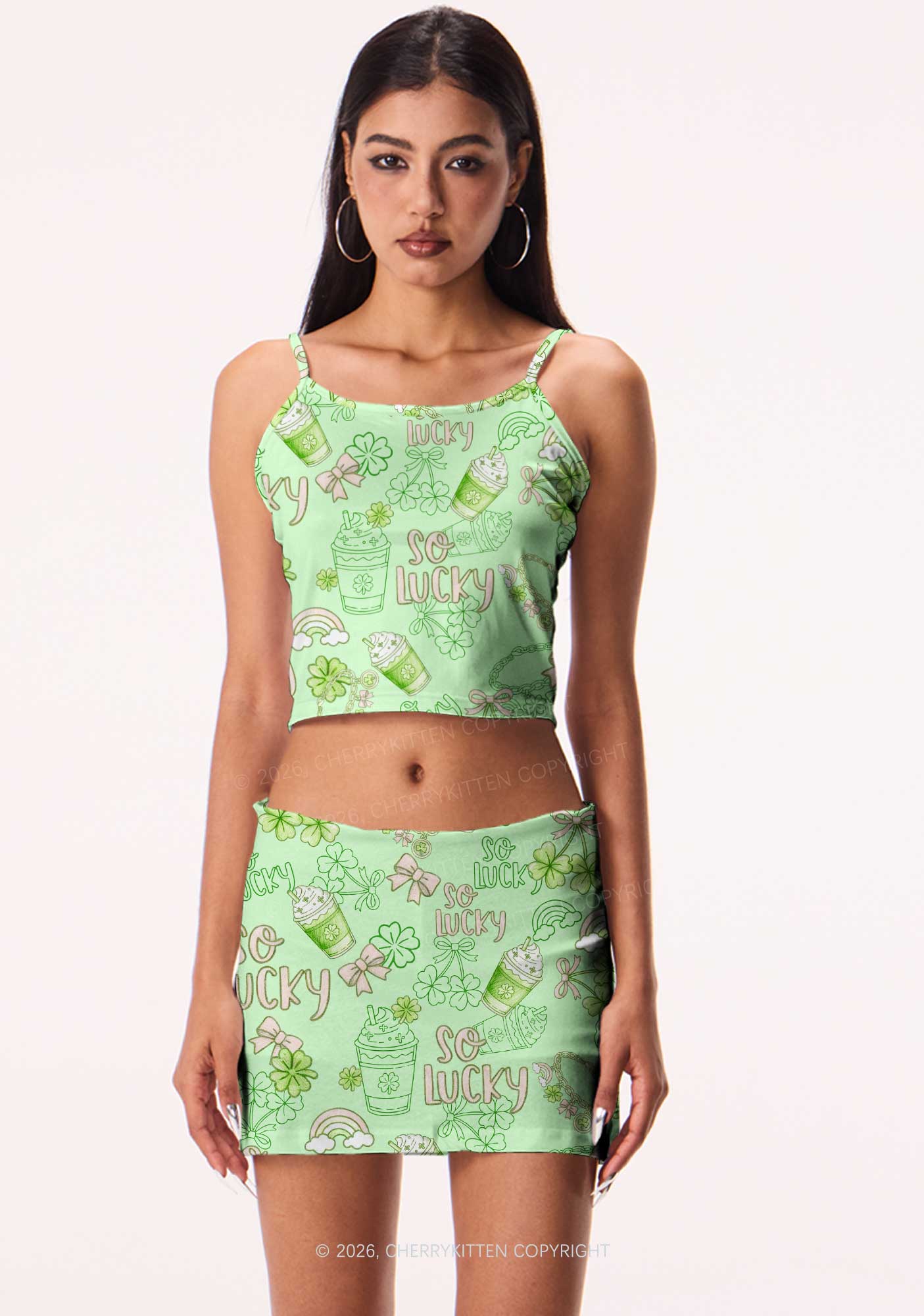 So Lucky Vibes St Patricks Y2K Print Cami Crop Top Cherrykitten - Image 2