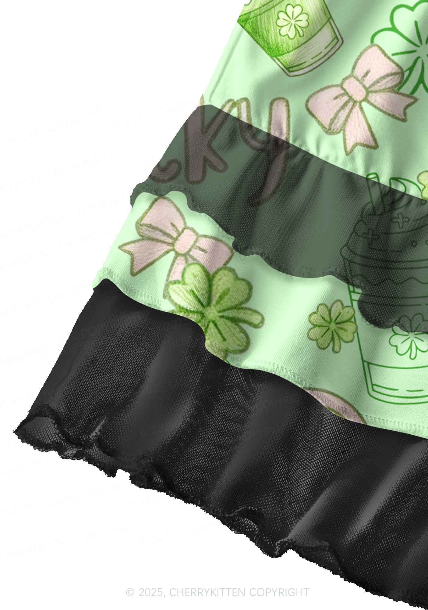 So Lucky Vibes St Patricks Y2K Print Mini Layered Skirt Cherrykitten - Image 2