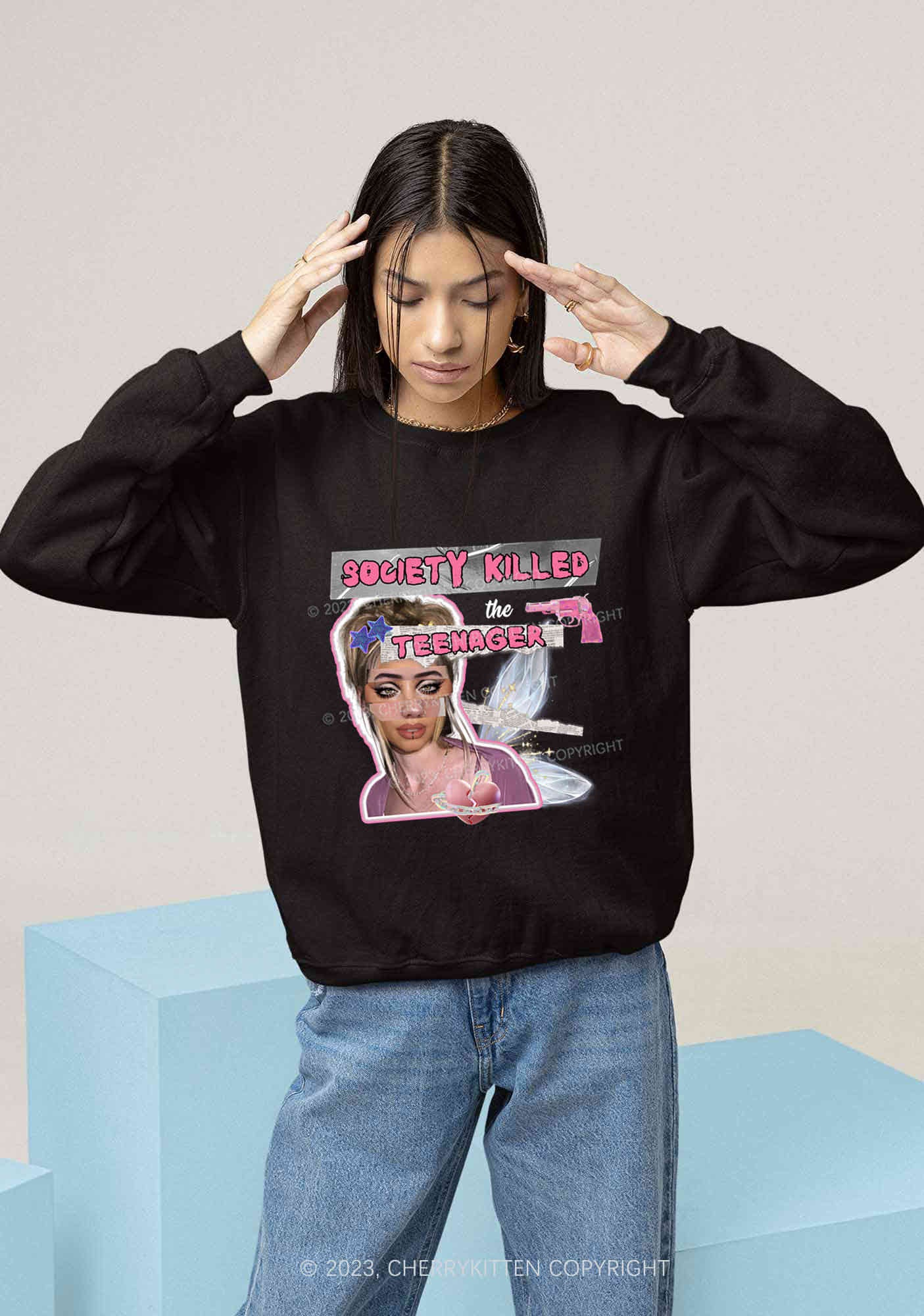 Society Killed The Teenager Y2K Sweatshirt Cherrykitten - Image 2