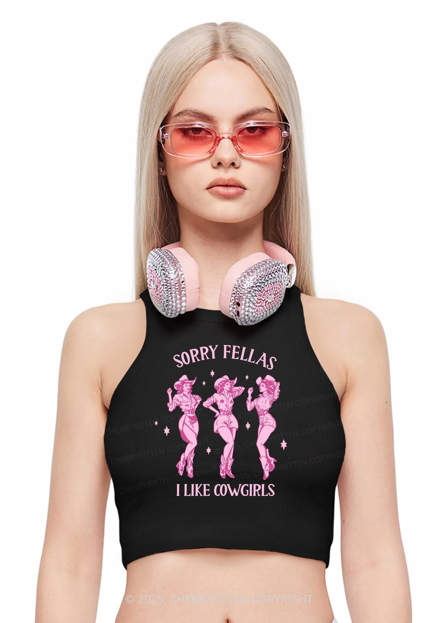 Sorry Fellas I Like Cowgirls Y2K Crop Tank Top Cherrykitten - Image 2