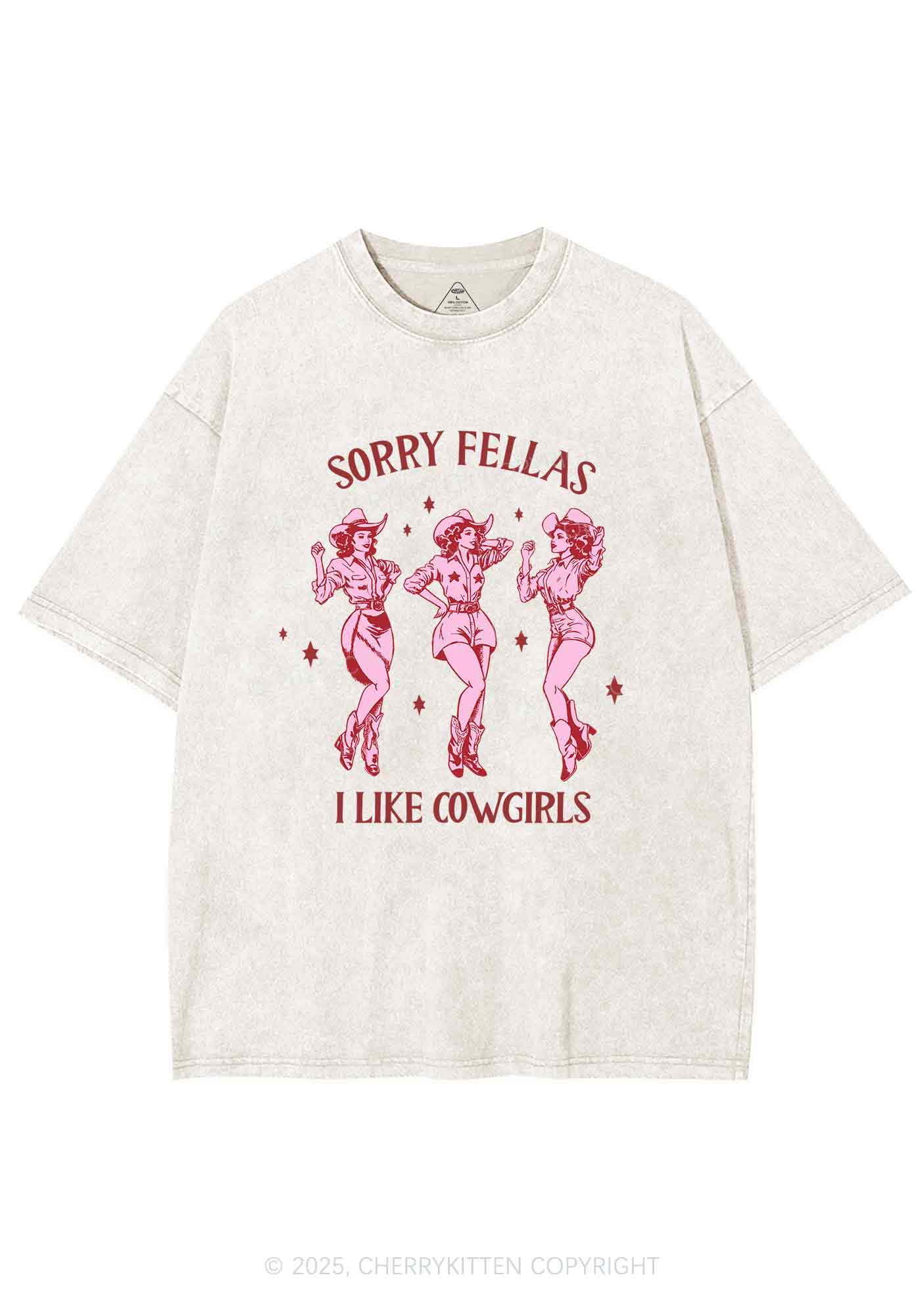 Sorry Fellas I Like Cowgirls Y2K Shirts Washed Tee Cherrykitten - Image 3