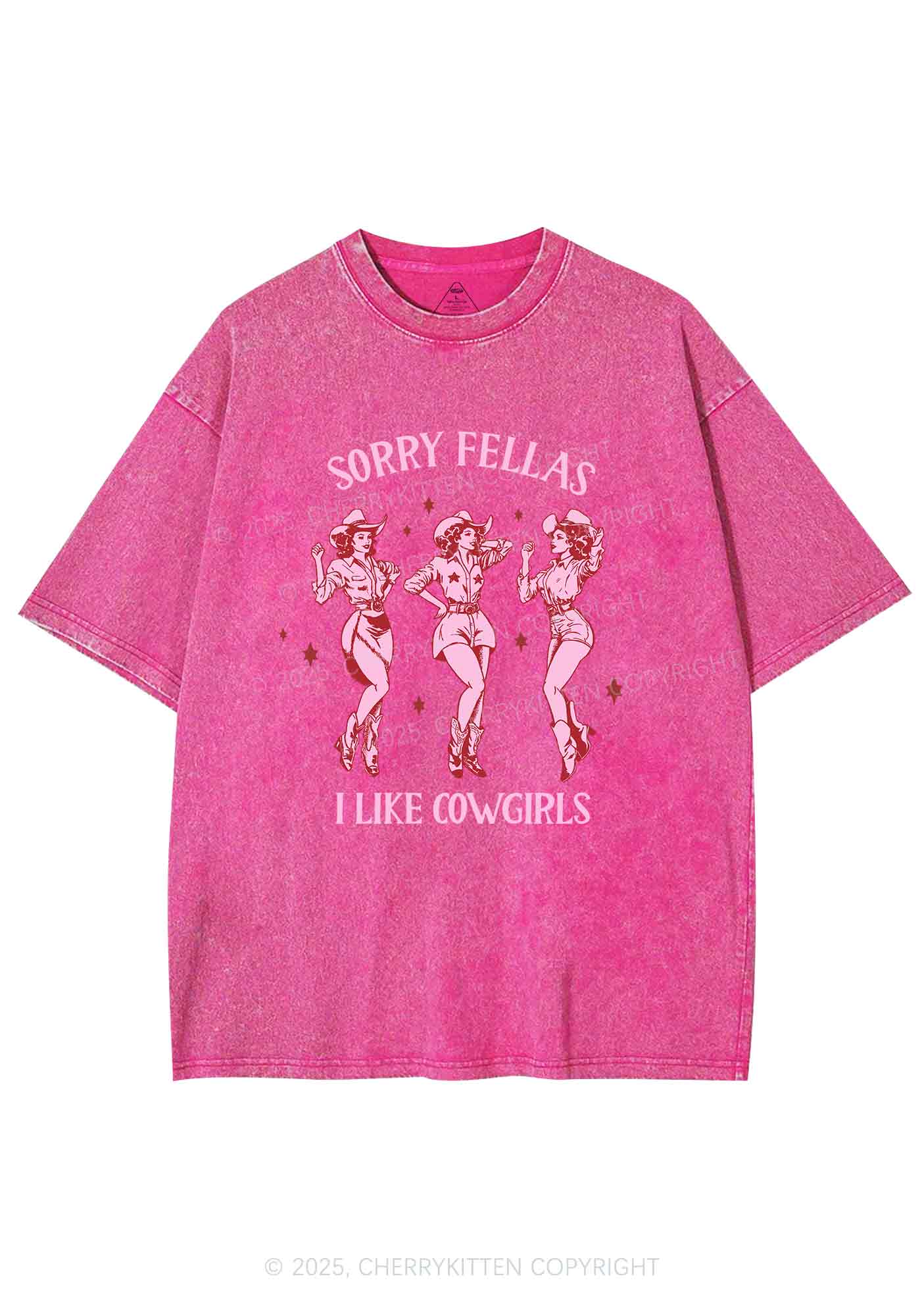 Sorry Fellas I Like Cowgirls Y2K Shirts Washed Tee Cherrykitten - Image 4