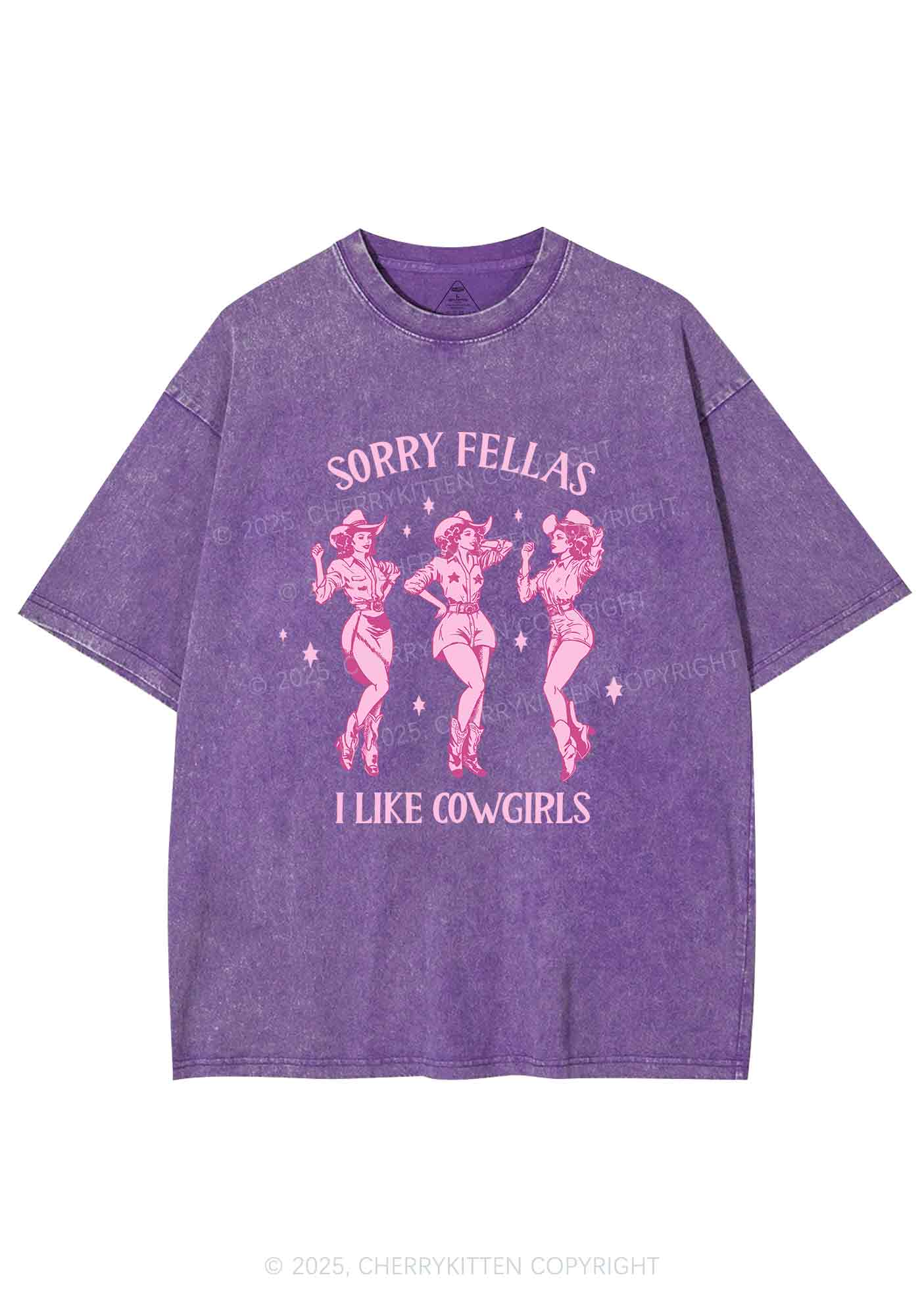 Sorry Fellas I Like Cowgirls Y2K Shirts Washed Tee Cherrykitten - Image 5
