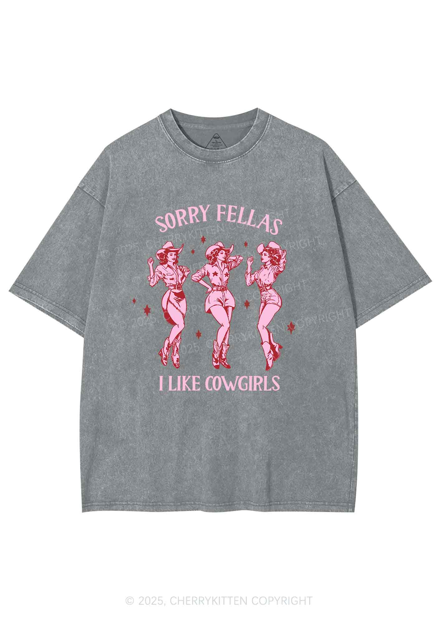 Sorry Fellas I Like Cowgirls Y2K Shirts Washed Tee Cherrykitten - Image 6
