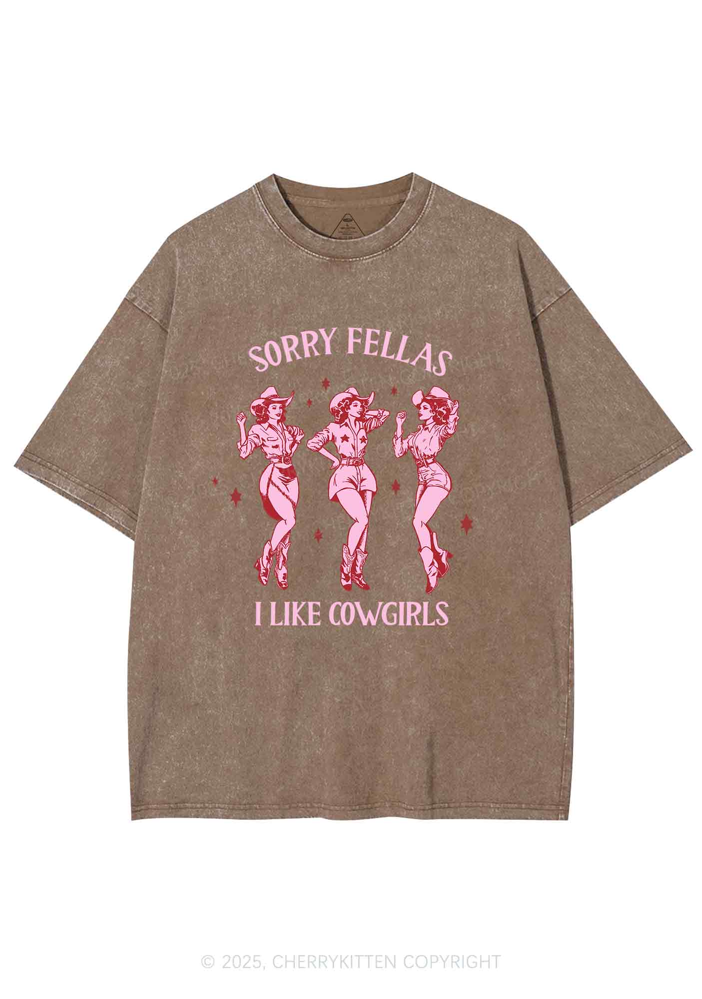 Sorry Fellas I Like Cowgirls Y2K Shirts Washed Tee Cherrykitten - Image 7