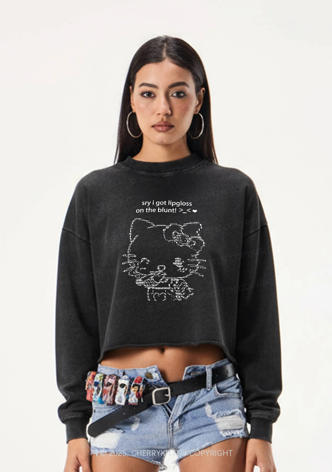 Sorry About Lipgloss Y2K Crop Washed Sweatshirts Cherrykitten - Image 2
