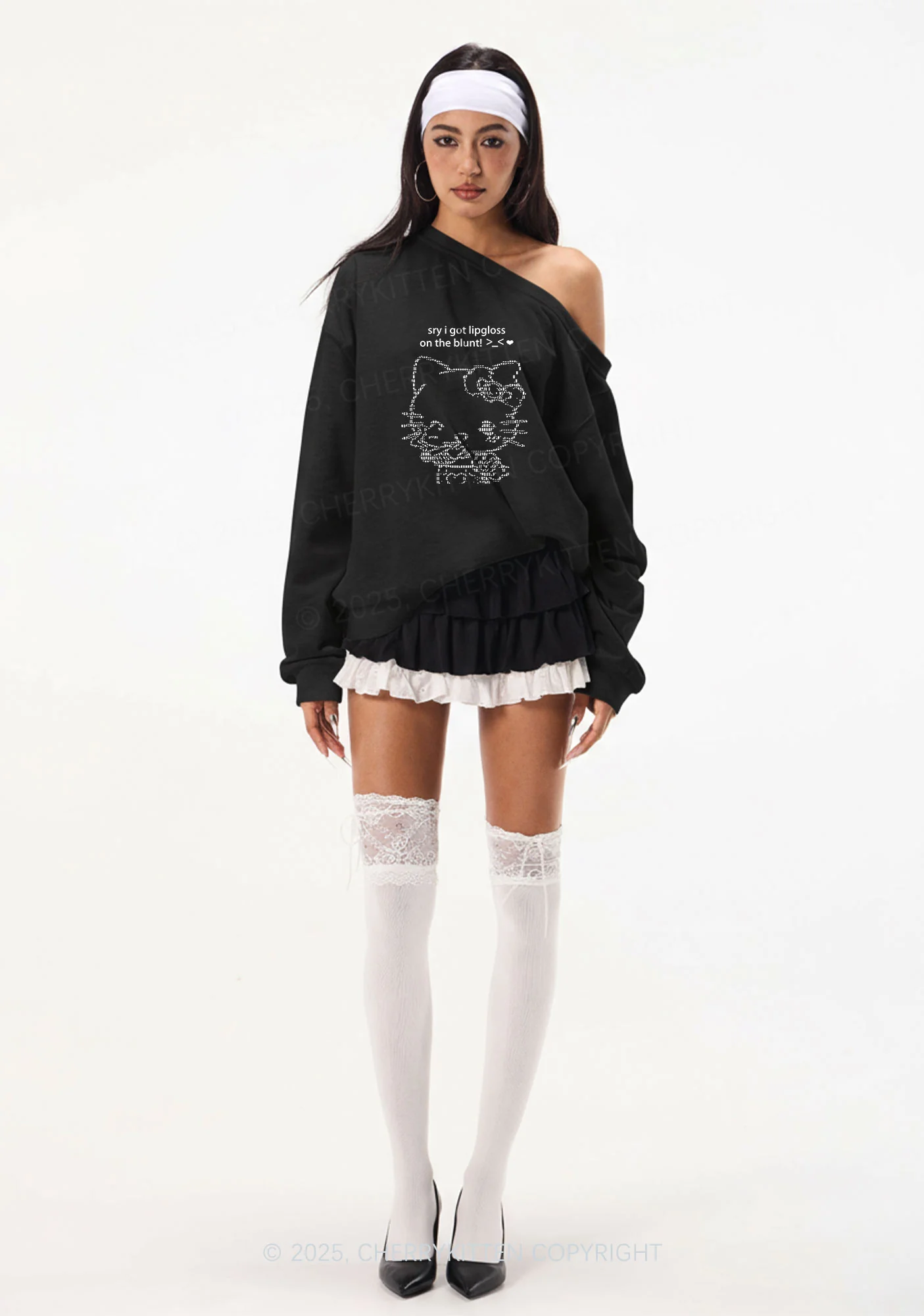 Sorry About Lipgloss Y2K Off Shoulder Sweatshirts Cherrykitten - Image 2