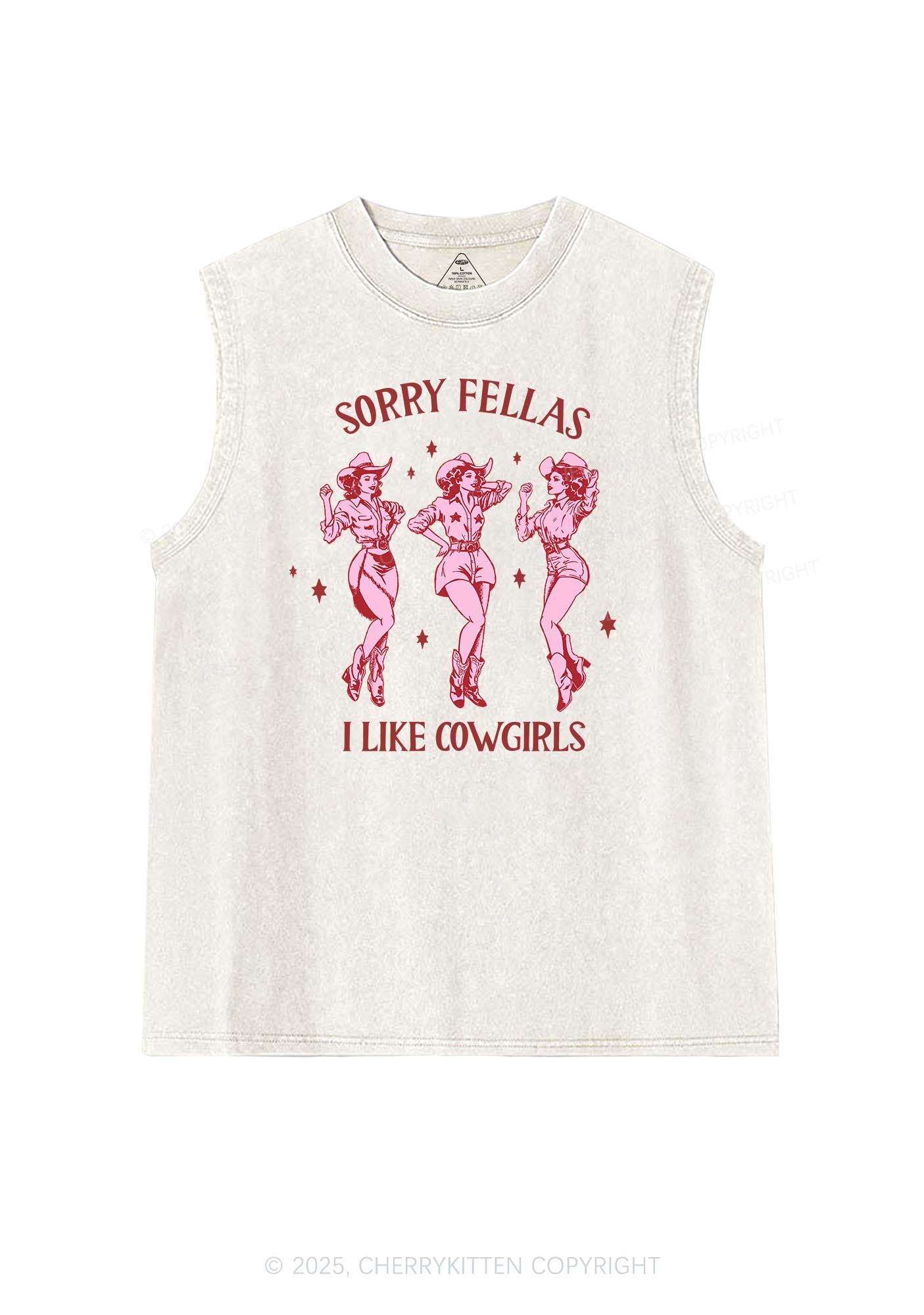 Sorry Fellas I Like Cowgirls Pride Y2K Washed Muscle Tank Cherrykitten - Image 3