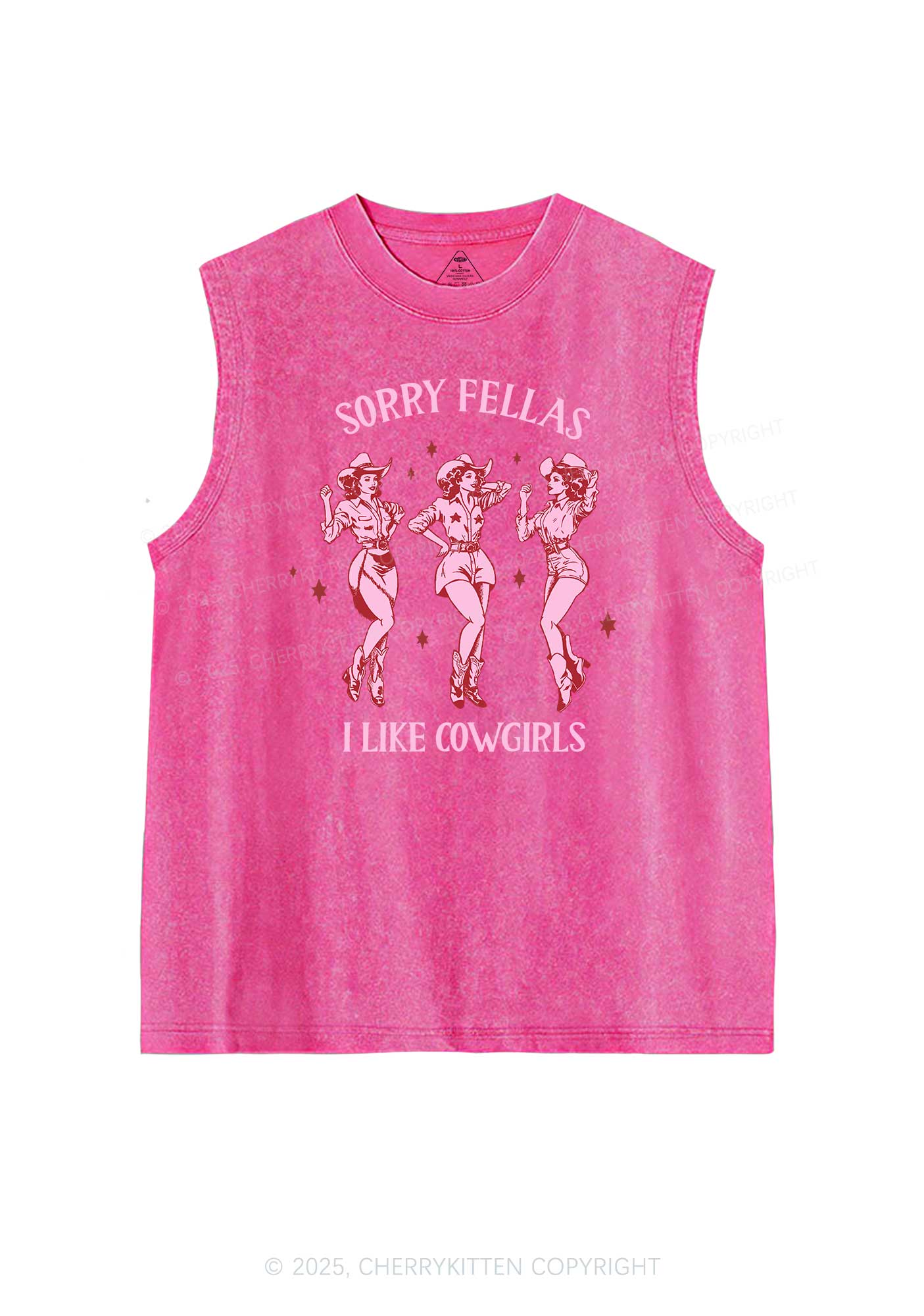 Sorry Fellas I Like Cowgirls Pride Y2K Washed Muscle Tank Cherrykitten - Image 4