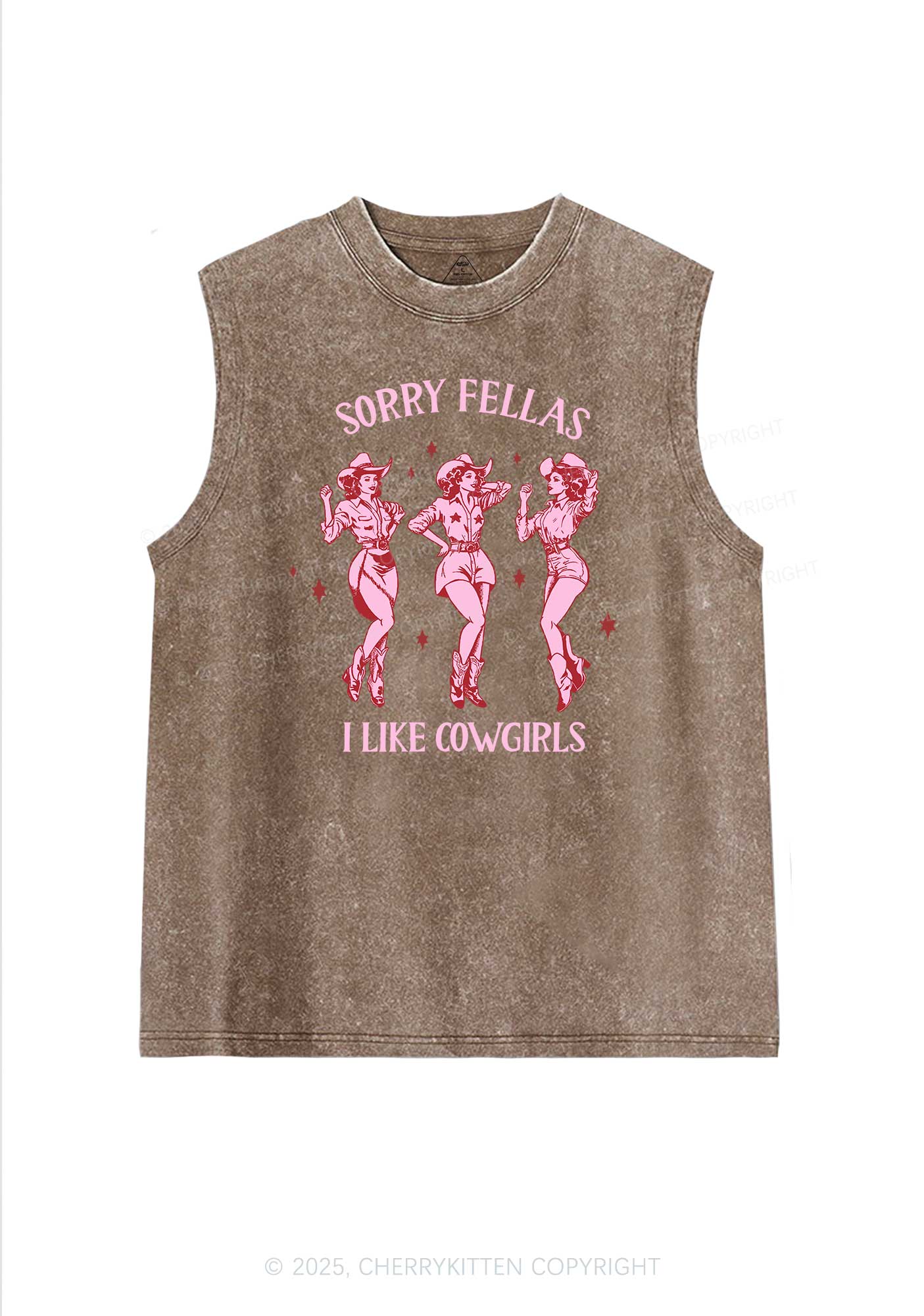 Sorry Fellas I Like Cowgirls Pride Y2K Washed Muscle Tank Cherrykitten - Image 6