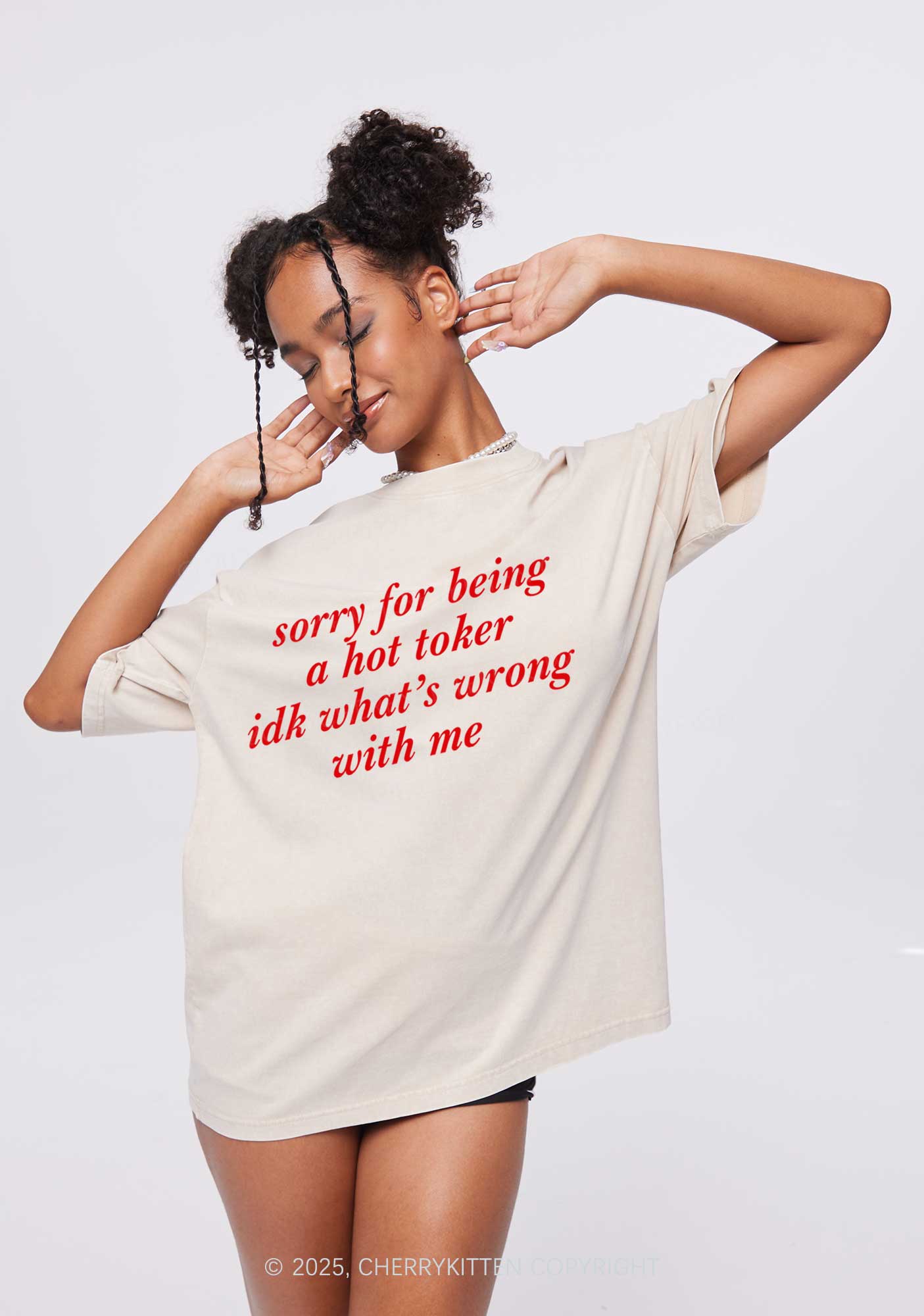 Sorry For Being A Hot Toker Y2K Washed Tee Cherrykitten - Image 2