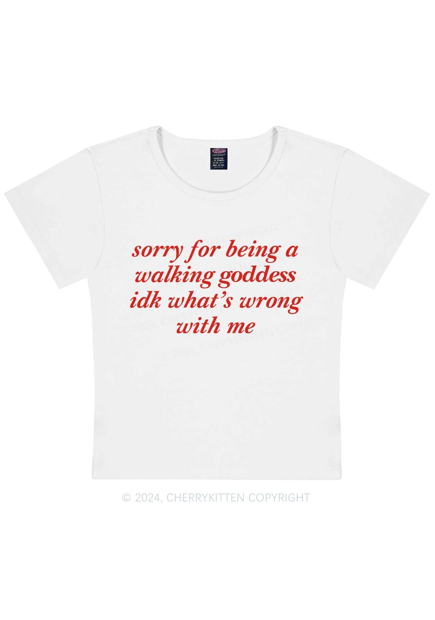 Sorry For Being A Walking Goddess Y2K Baby Tee Cherrykitten - Image 3
