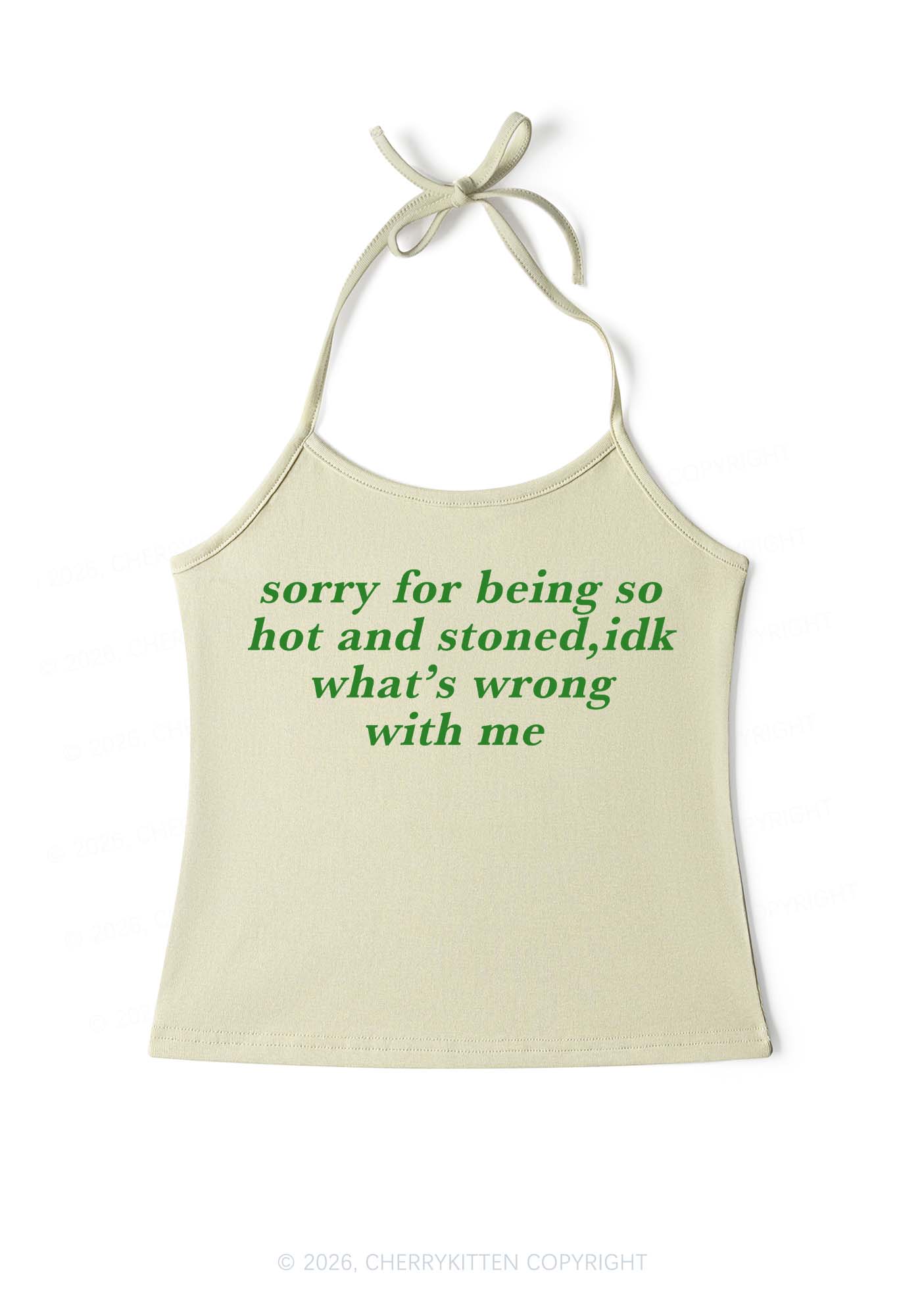 Sorry For Being Hot And Stoned Y2K Halter Neck Cami Cherrykitten - Image 9