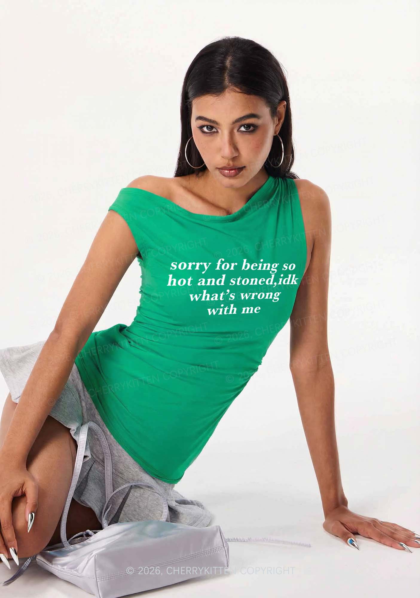 Sorry For Being Hot And Stoned Y2K Off Shoulder Tank Top Cherrykitten - Image 2
