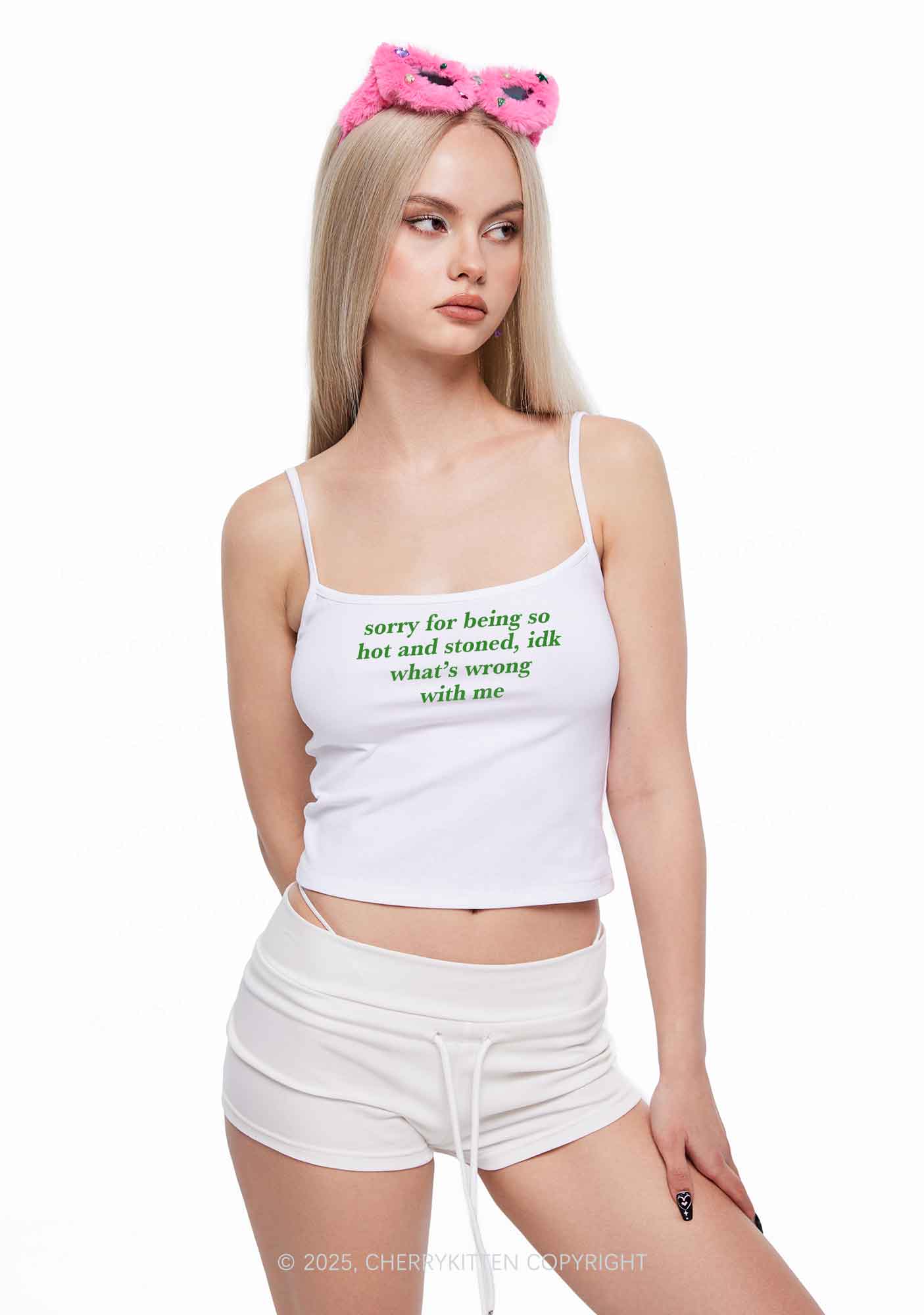 Sorry For Being Hot And Stoned Y2K Spaghetti Strap Cami Cherrykitten - Image 2