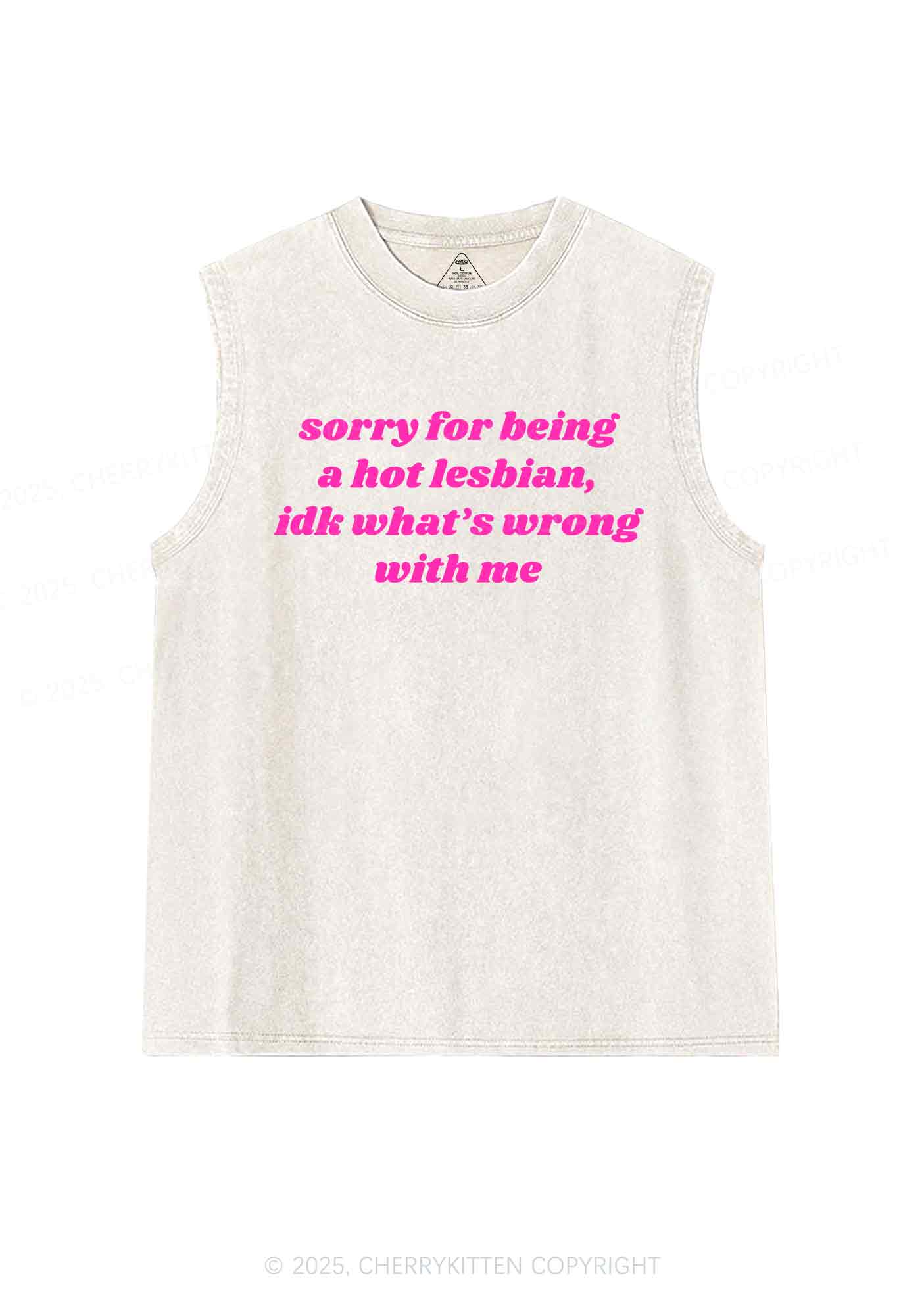 Sorry For Being Hot Lesbian Y2K Washed Tank Cherrykitten - Image 4