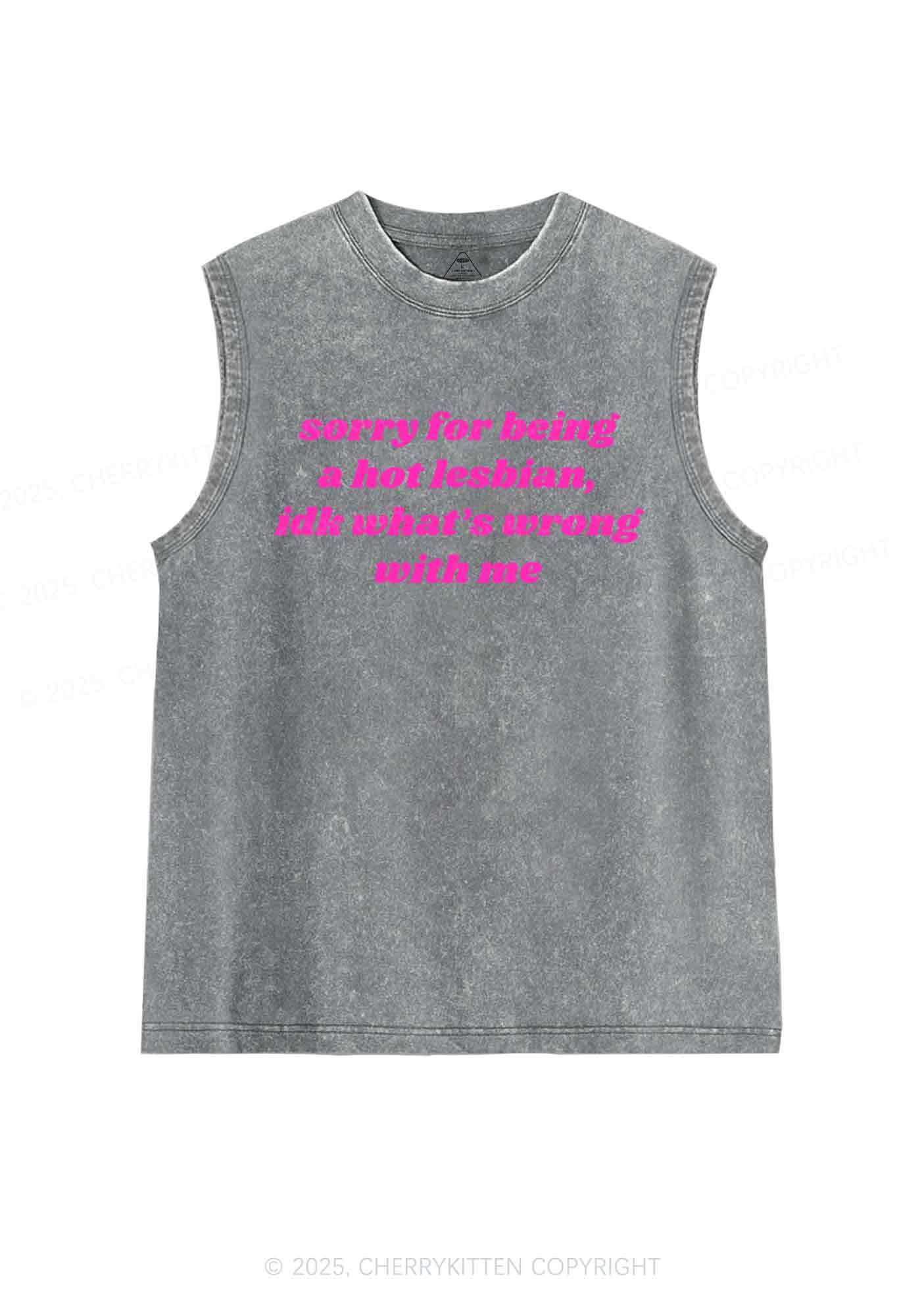Sorry For Being Hot Lesbian Y2K Washed Tank Cherrykitten - Image 5