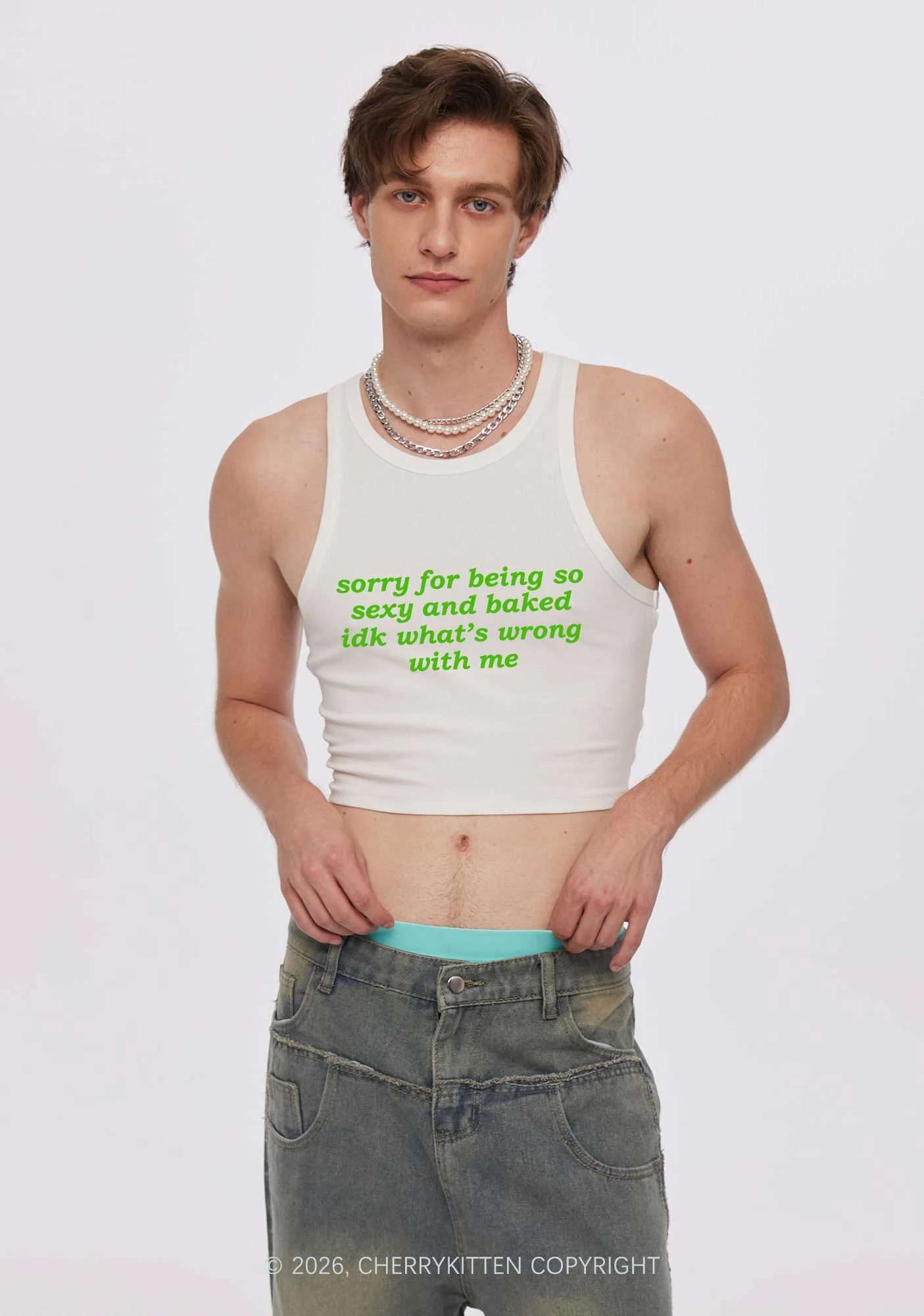 Sorry For Being So Baked Y2K Crop Tank Top Cherrykitten - Image 2