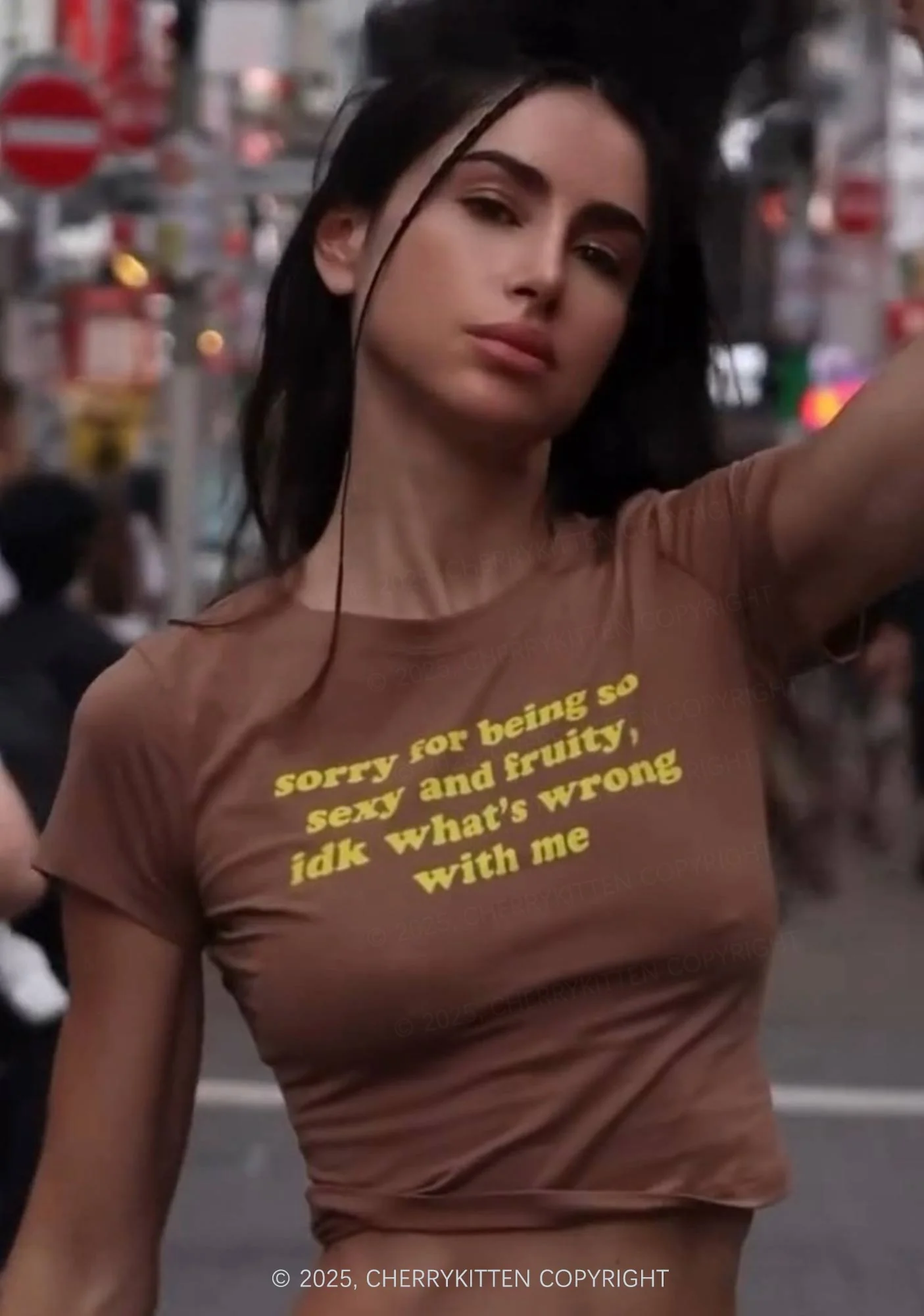 Sorry For Being So Fruity Y2K Baby Tee Cherrykitten - Image 3