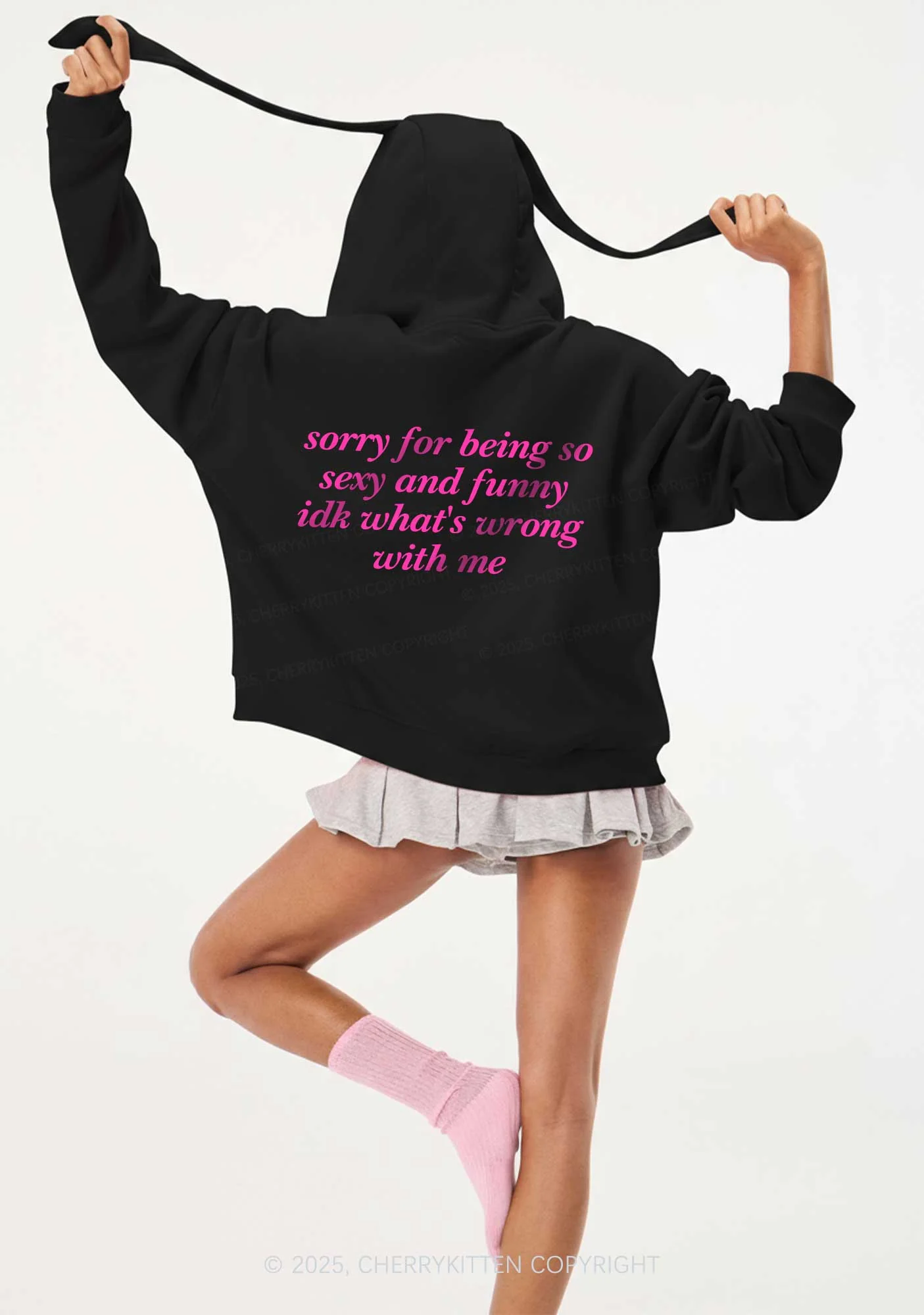 Sorry For Being So Funny Y2K Bunny Ear Zip Hoodie Cherrykitten - Image 2