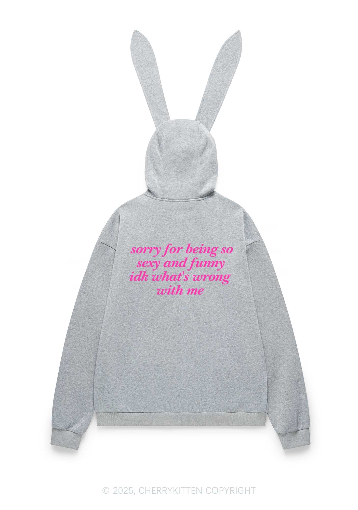 Sorry For Being So Funny Y2K Bunny Ear Zip Hoodie Cherrykitten - Image 4